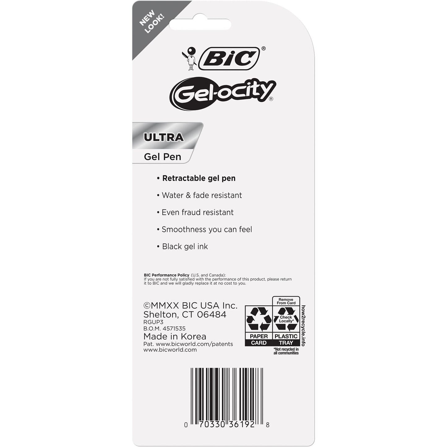 BIC Gel-Ocity Ultra Gel Pens, Medium Point Retracable (0.7mm), Assorted, 3-Count