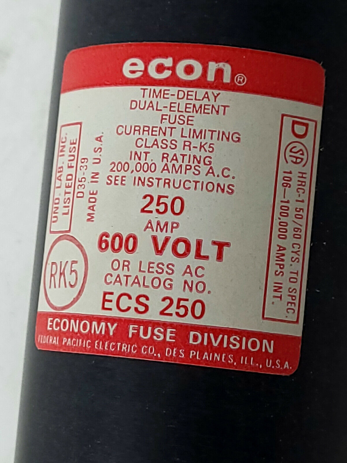 Economy Fuse ECS 250 Time-Delay Dual-Element Fuse ECS250 - New Open Box