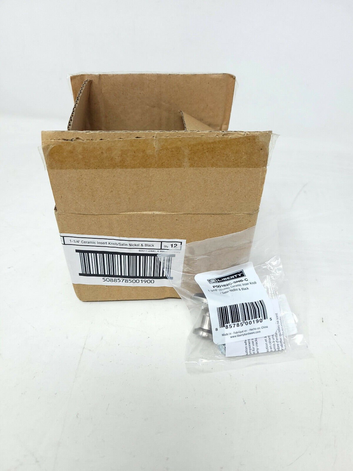 Lot Of 12x Liberty P50162C-SNB-C Satin Nickel & Black 1-3/16" Cabinet Knob -OPEN