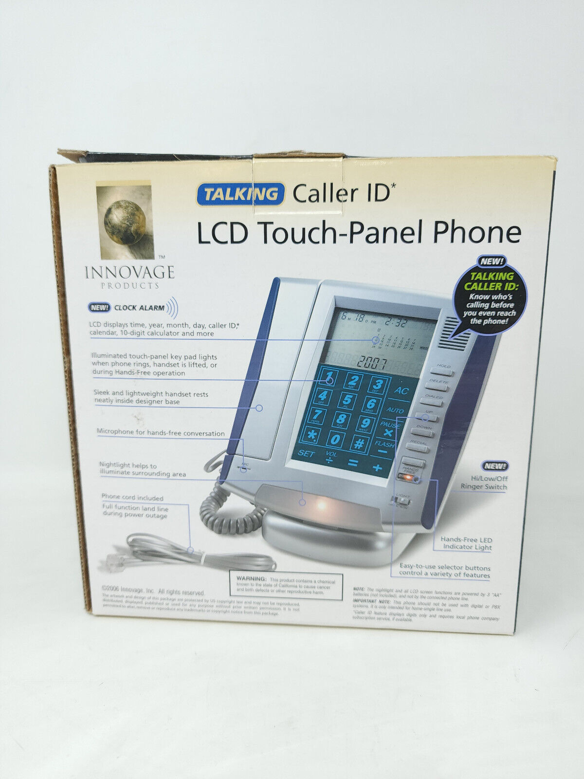 Innovage Phone Talking Caller ID LCD Touch Panel Land Line - NEW OPEN BOX