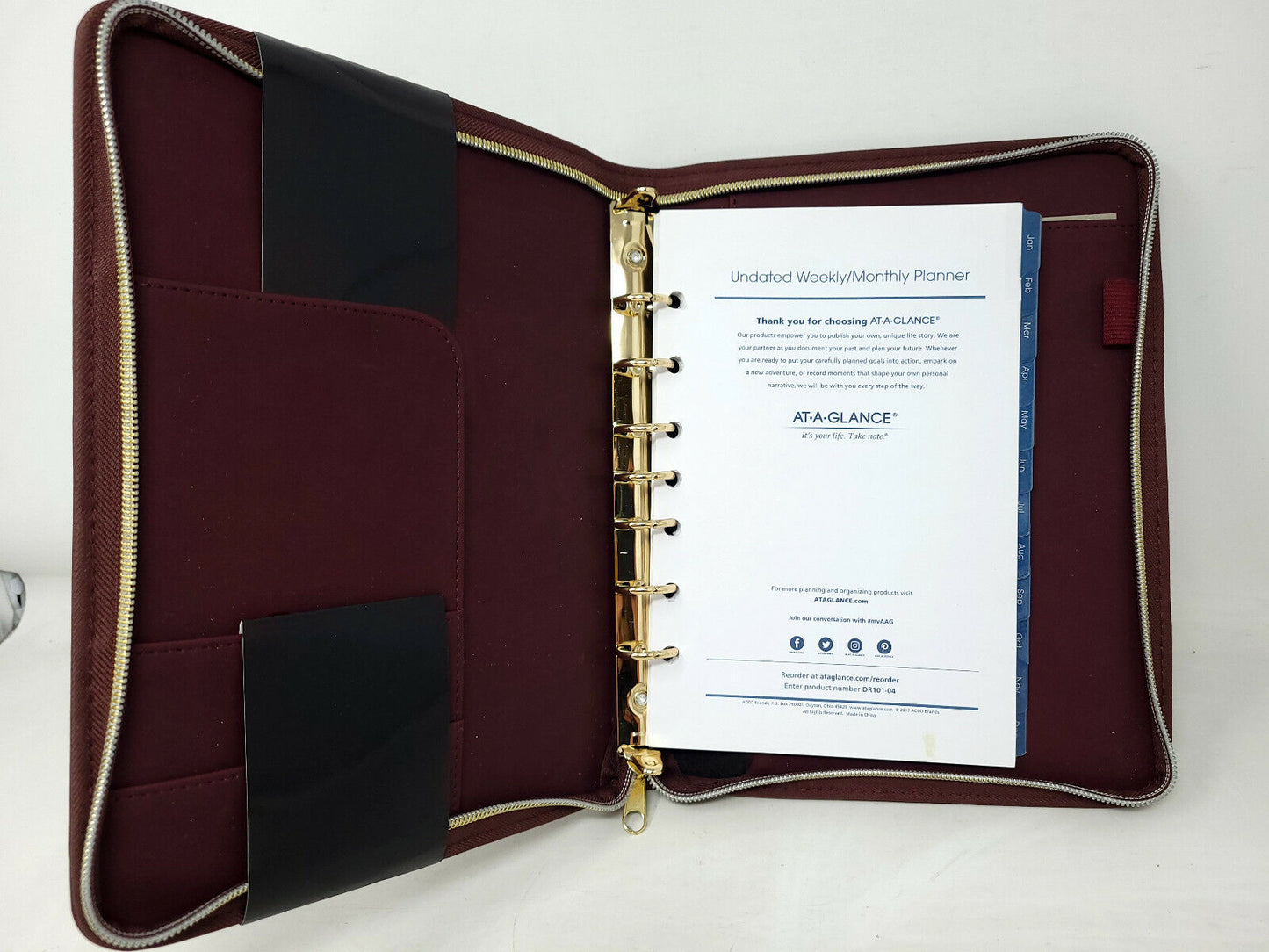 AT-A-GLANCE Faux Leather Fashion Starter Set Undated 7-Ring Merlot Size 5 - READ