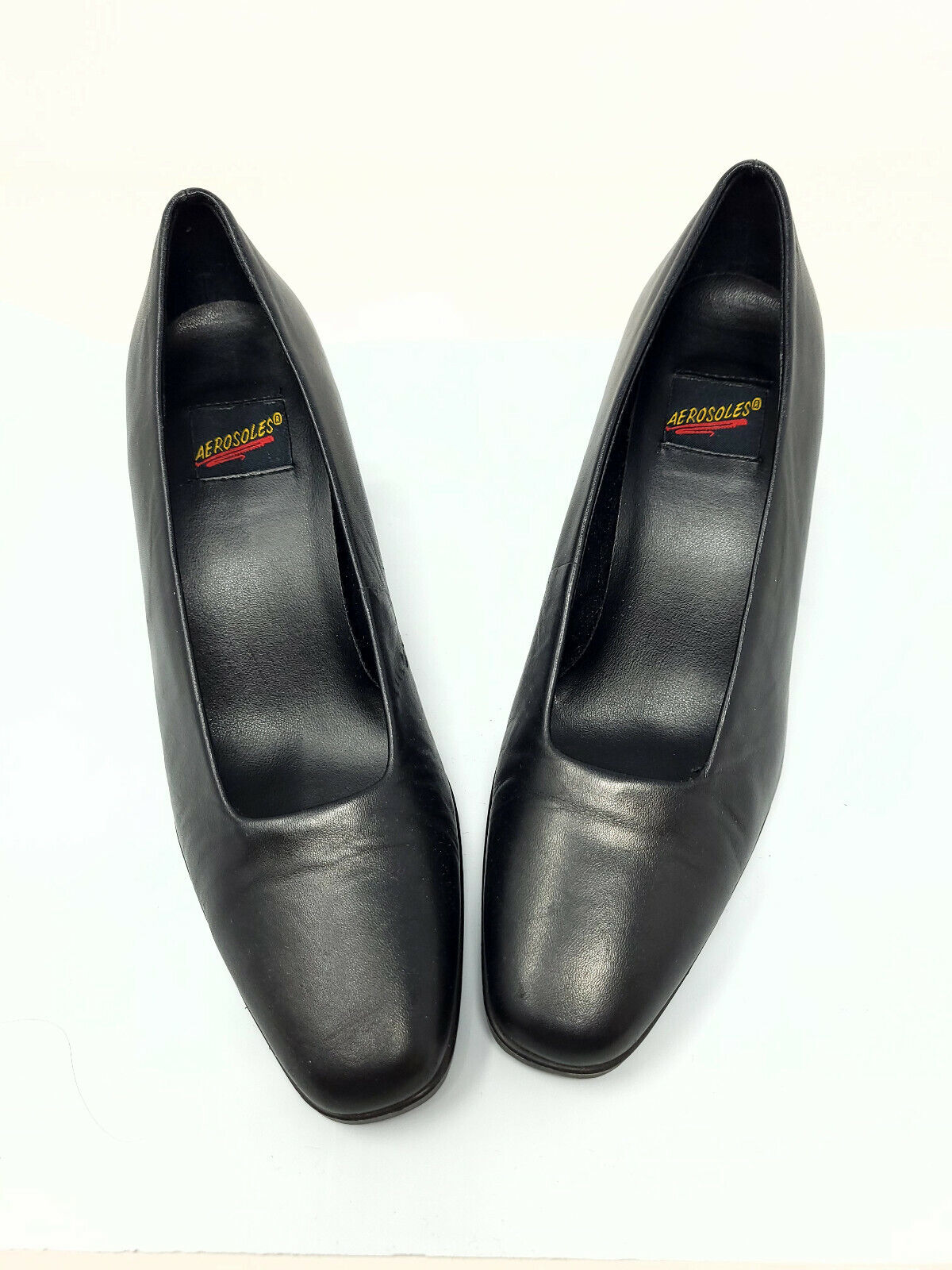 Aerosoles Womens Size 7 Black Leather Slip On 2.5" Heel Pumps