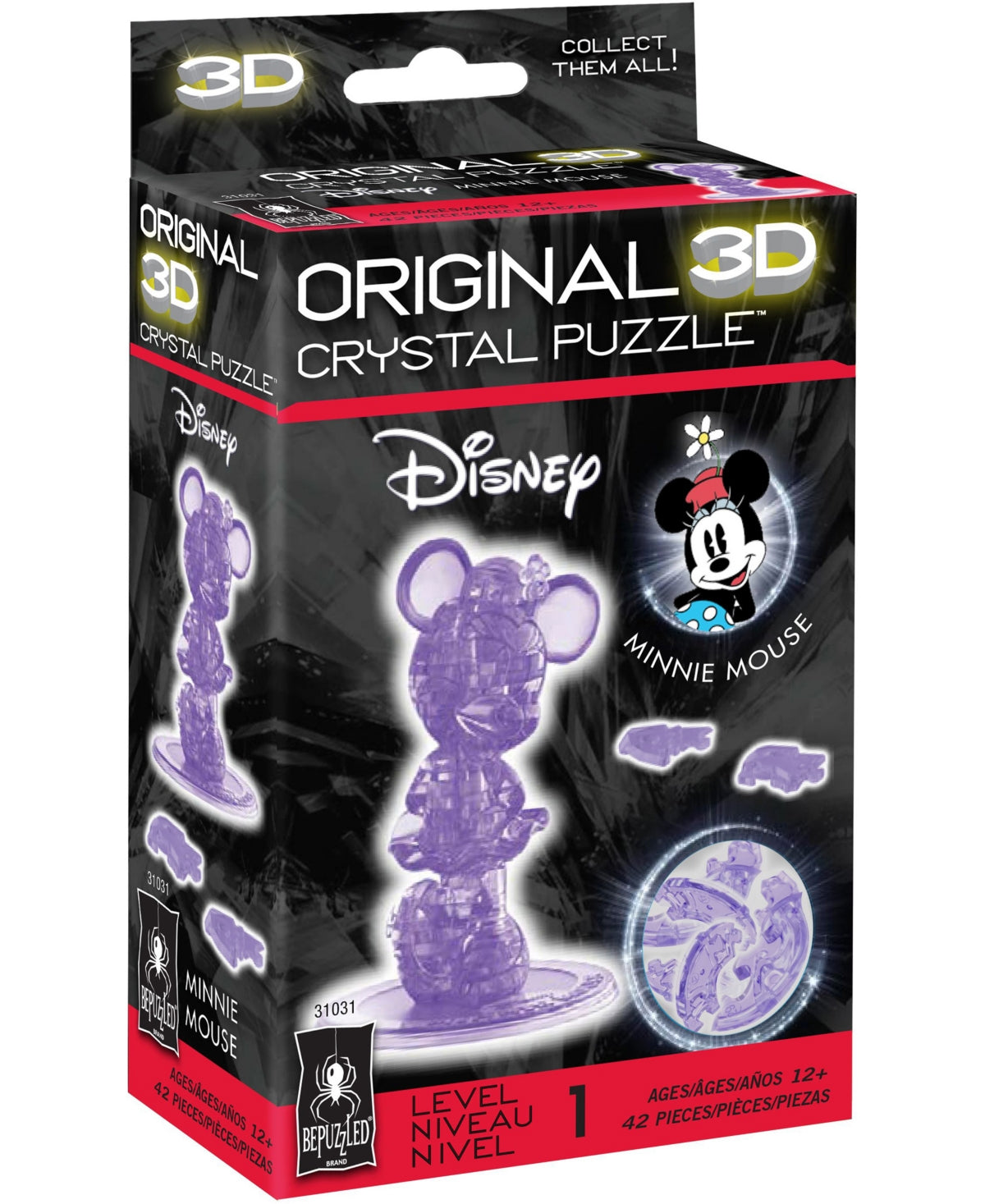 BePuzzled Original 3D Crystal Jigsaw Puzzle - Disney Minnie Mouse 2ND Edition Brain Teaser, Fun Decoration for Kids Age 12 & Up, 42Piece (Level 1)