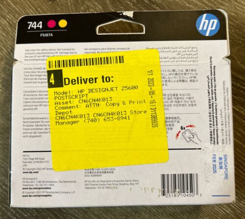 GENUINE HP 744 Magenta/Yellow DesignJet Printhead, F9J87A EXP. 01.2025