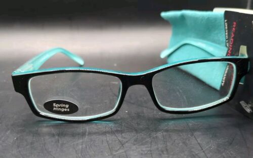 Wink By ICU Eyewear +1.25 Reading Glasses Readers Black & Turquoise New w/Case