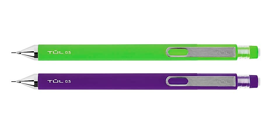 TUL Mechanical Pencils, 0.7 mm, Lime & Purple Barrels, Pack Of 2 Pencils