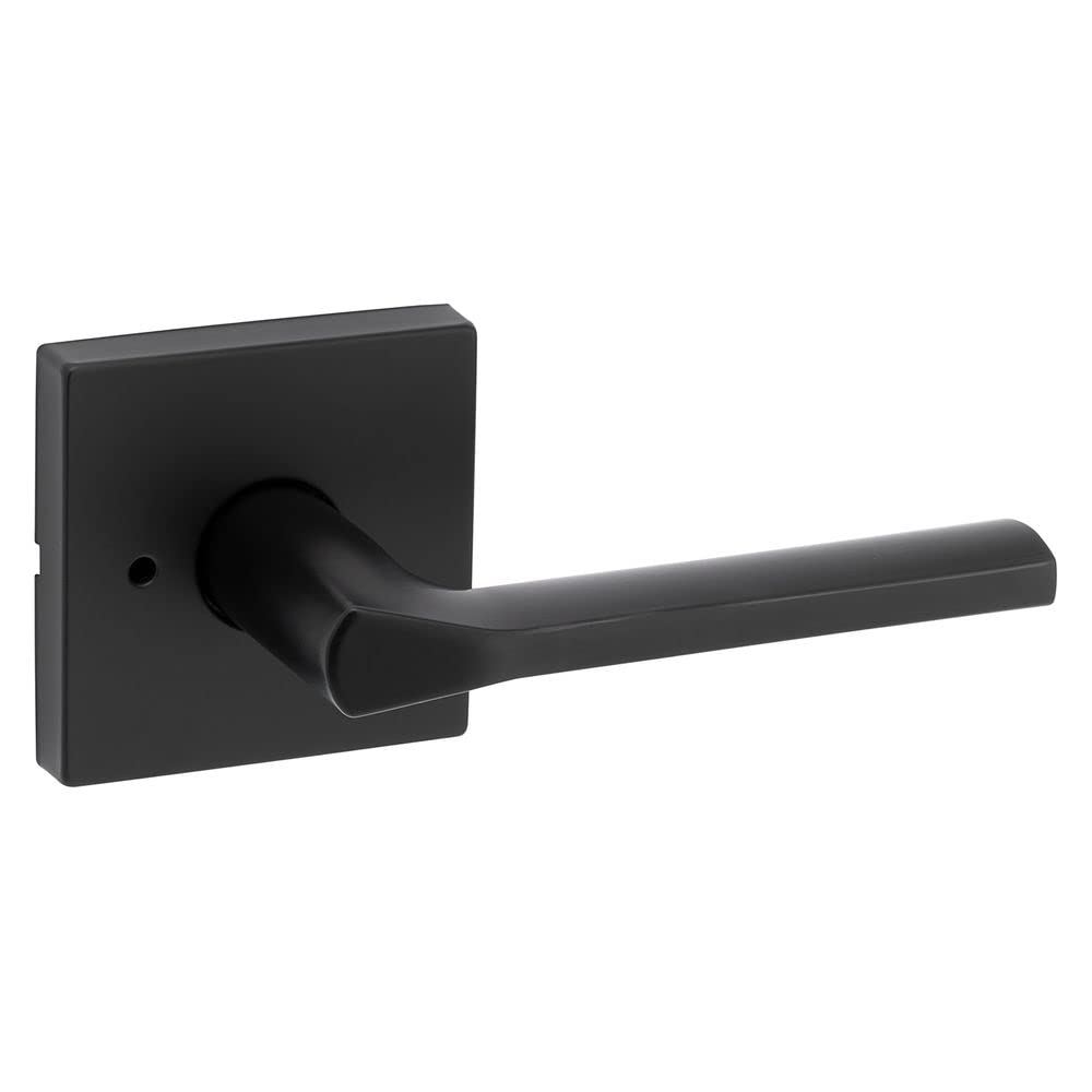 Kwikset Lisbon Interior Privacy Door Handle with Lock, Door Lever For Bathroom and Bedroom, Matte Black Reversible Keyless Push Button Lock Door Lever