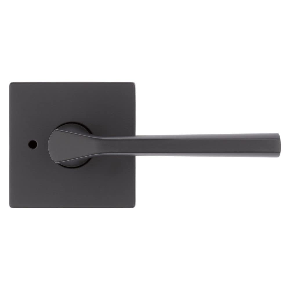 Kwikset Lisbon Interior Privacy Door Handle with Lock, Door Lever For Bathroom and Bedroom, Matte Black Reversible Keyless Push Button Lock Door Lever