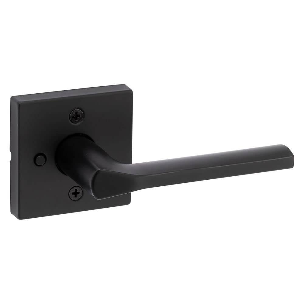 Kwikset Lisbon Interior Privacy Door Handle with Lock, Door Lever For Bathroom and Bedroom, Matte Black Reversible Keyless Push Button Lock Door Lever