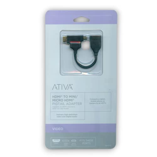ATIVA HDMI to Mini & Micro HDMI Adapter, Black, 27525 – Versatile 3-in-1 High-Speed Video Solution