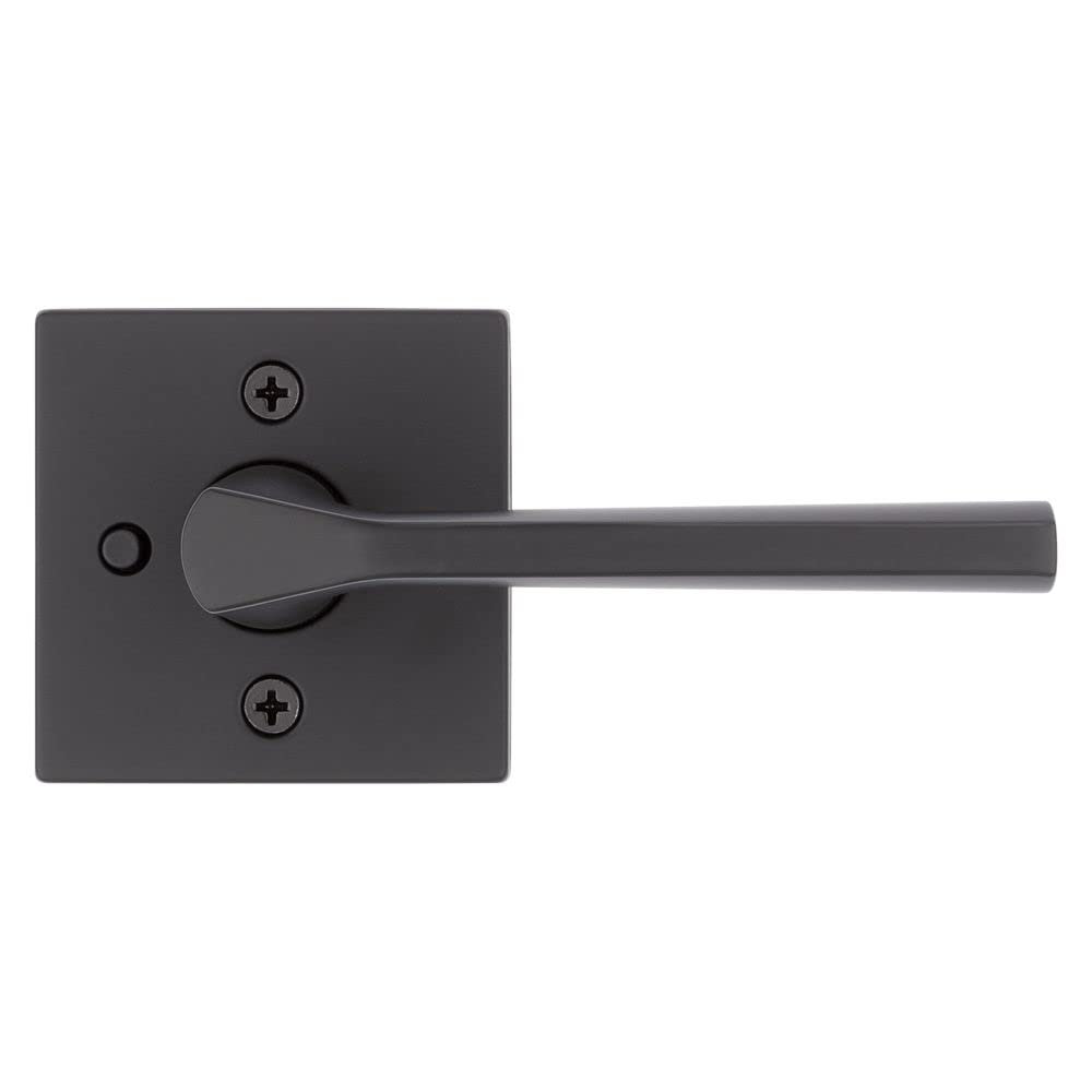 Kwikset Lisbon Interior Privacy Door Handle with Lock, Door Lever For Bathroom and Bedroom, Matte Black Reversible Keyless Push Button Lock Door Lever