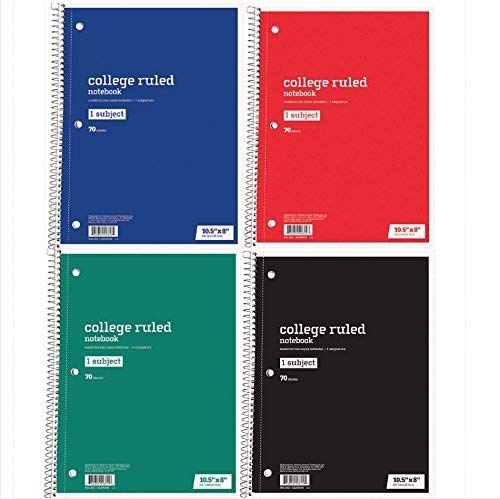 Office Depot College Ruled Spiral Notebooks Set of 4 Assorted