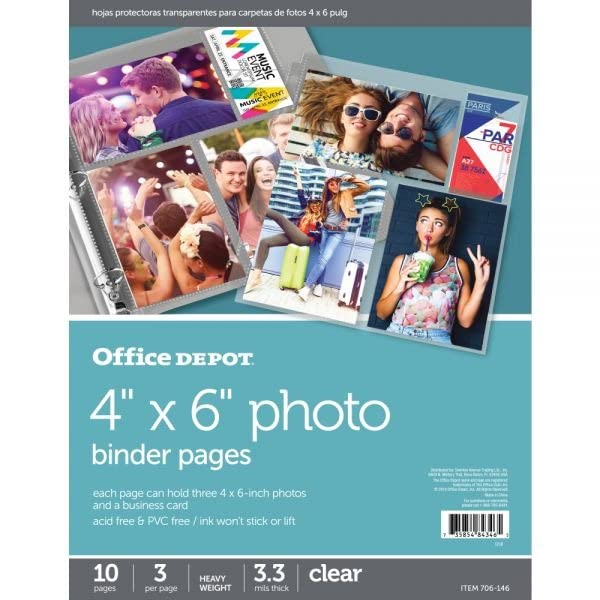 Office Depot Photo Binder Pages, 4 in x 6 in, Multi Direction, Clear, Pack of 10