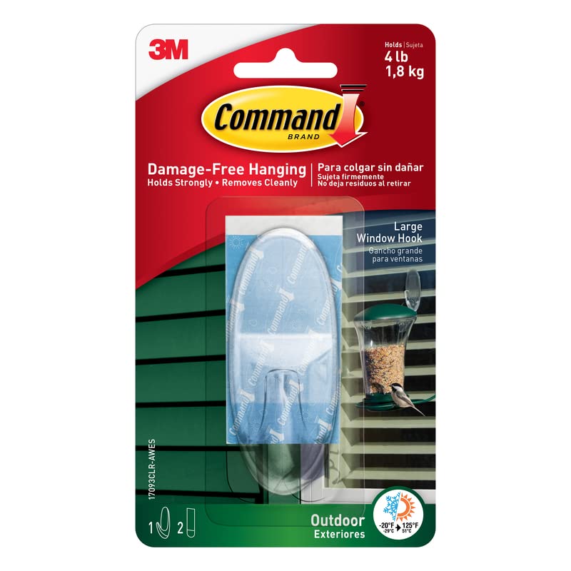 Command™ Outdoor Large Clear Window Hook with Clear Strips 17093CLR-AW-EF