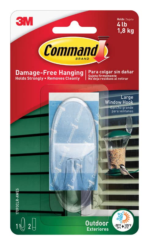 Command™ Outdoor Large Clear Window Hook with Clear Strips 17093CLR-AW-EF