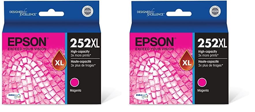 Epson 252 DURABrite Ultra Ink High Capacity Magenta Cartridge (T252XL320-S) Works with Workforce WF-3620, WF-3640, WF-7110, WF-7610, WF-7620, WF-7710, WF-7720, WF-7210 (Pack of 2)