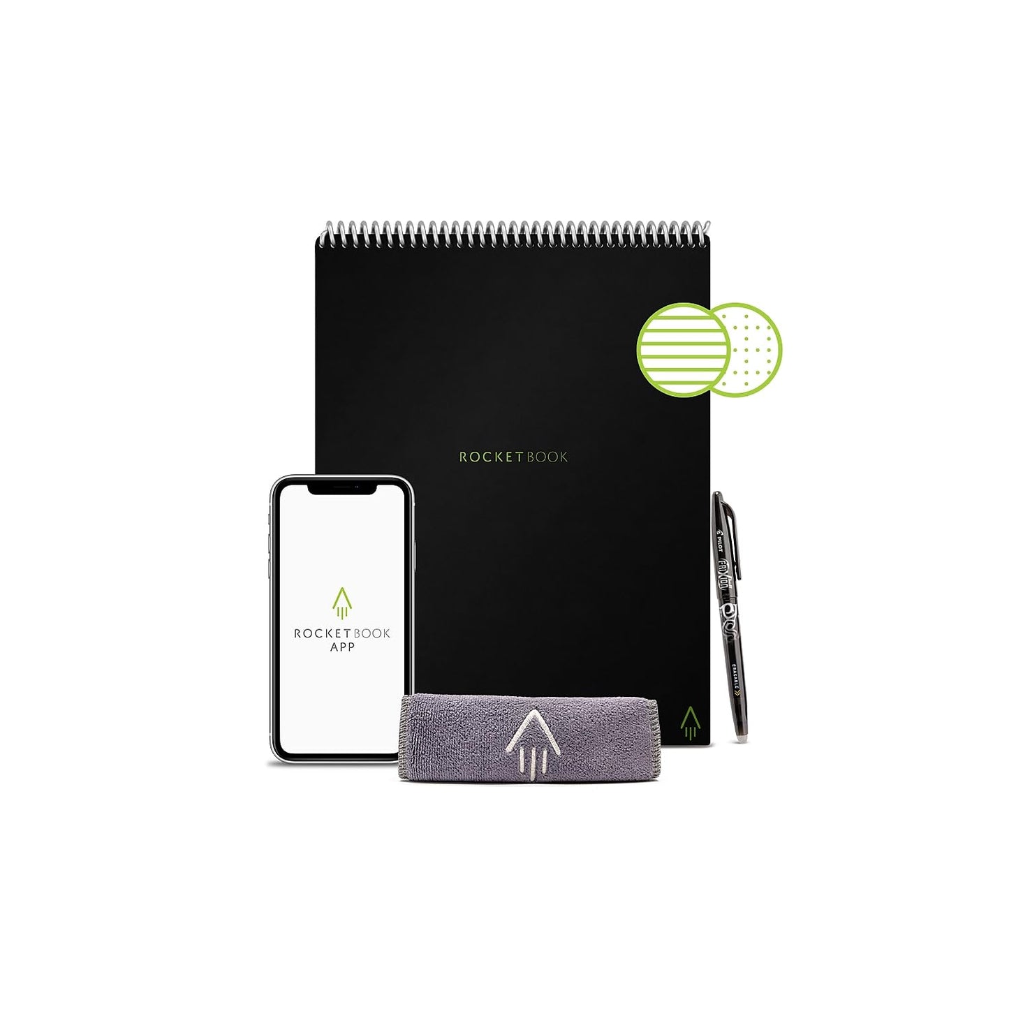 Rocketbook Flip Smart Notepad, Black Cover, Lined/Dot Grid Rule, 8.5 x 11, White, 16 Sheets
