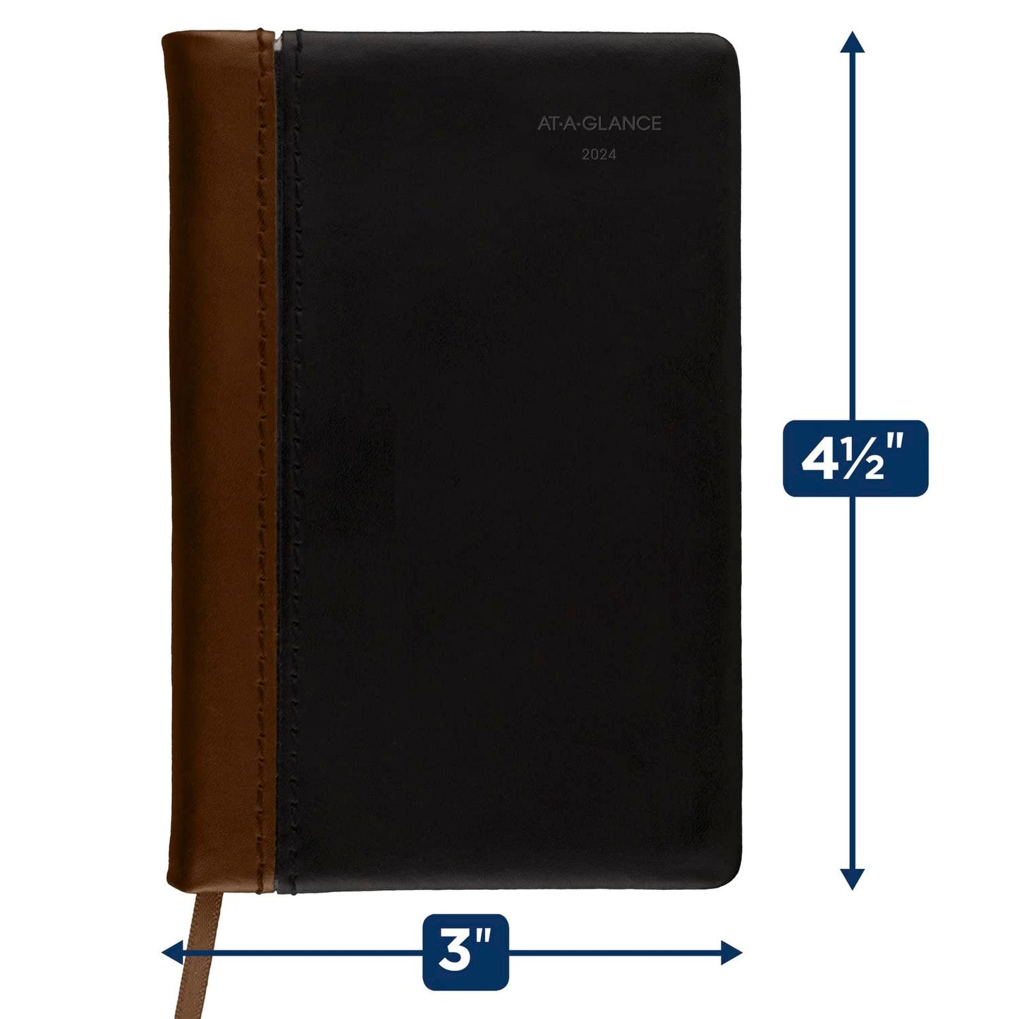 AT-A-GLANCE Fine Diary 2024 Weekly & Monthly Diary, 2-3/4" x 4-1/4", Pocket Size, Black Brown (74010524)
