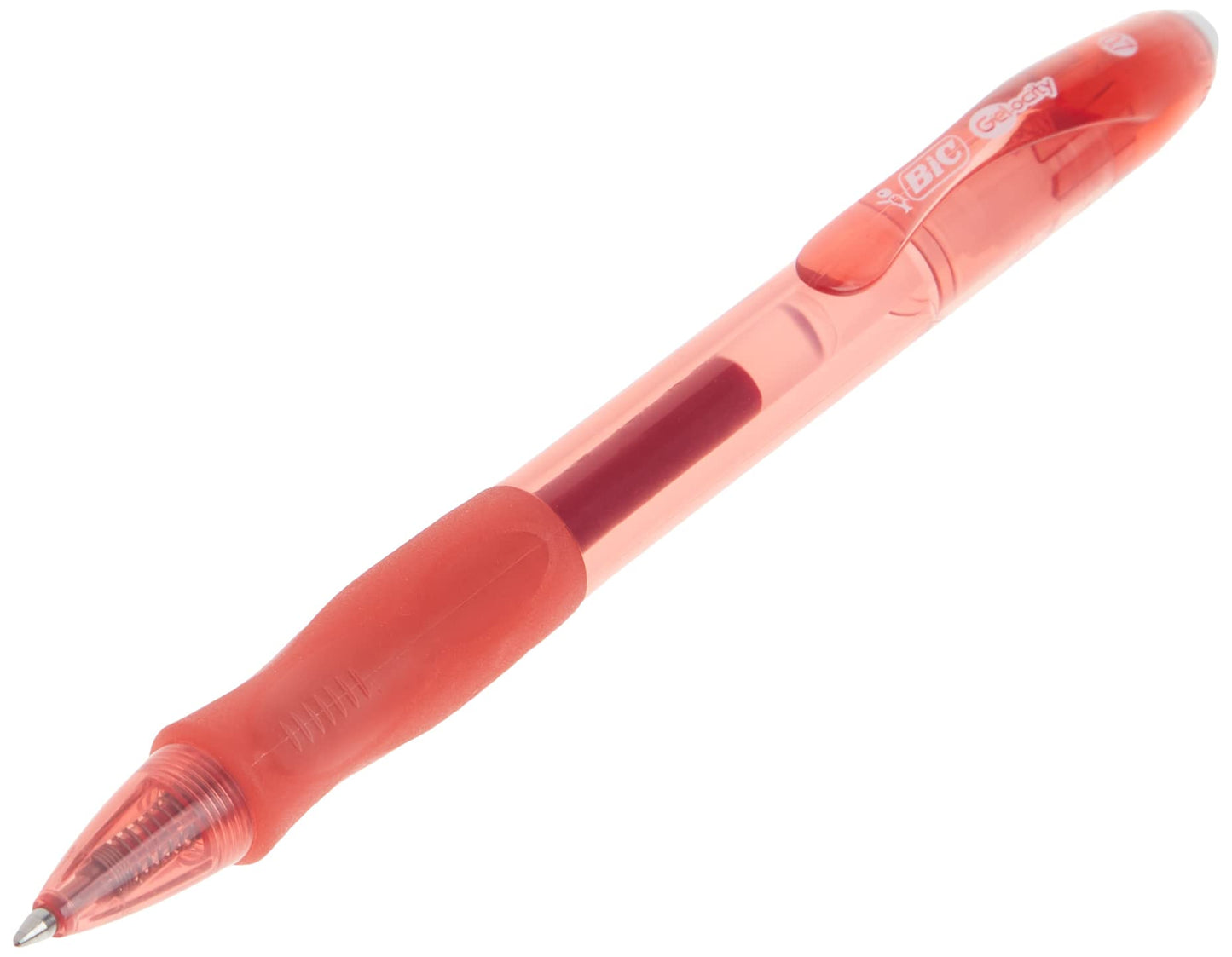 BIC Retractable Gel Ink Rollerball Pen, Medium Point, 0.7mm, Translucent Red Barrel, Ink, Pack of 4 - RLCP41-A-RED