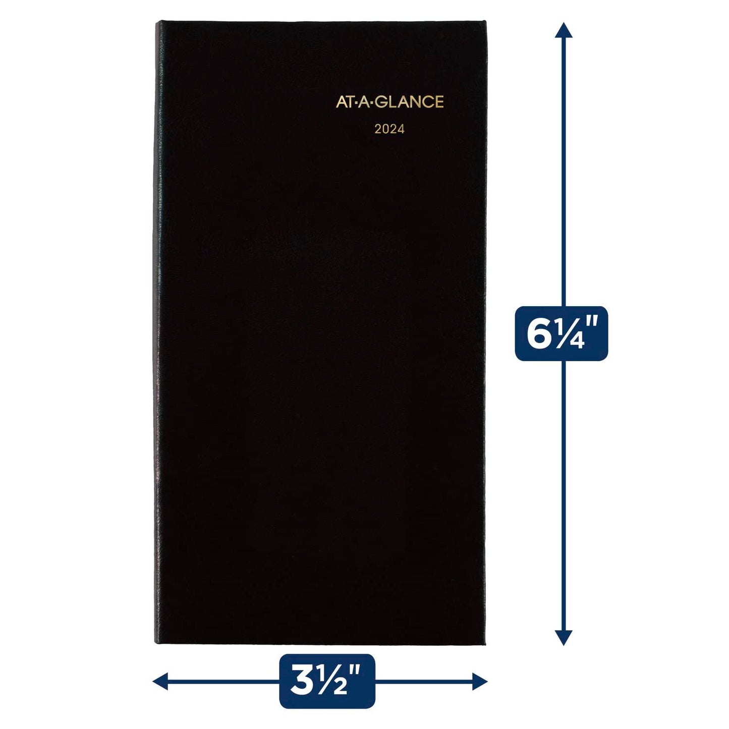 AT-A-GLANCE Fine Diary 2024 Weekly & Monthly Diary, 3" x 6", Pocket Size, Black (72020524)