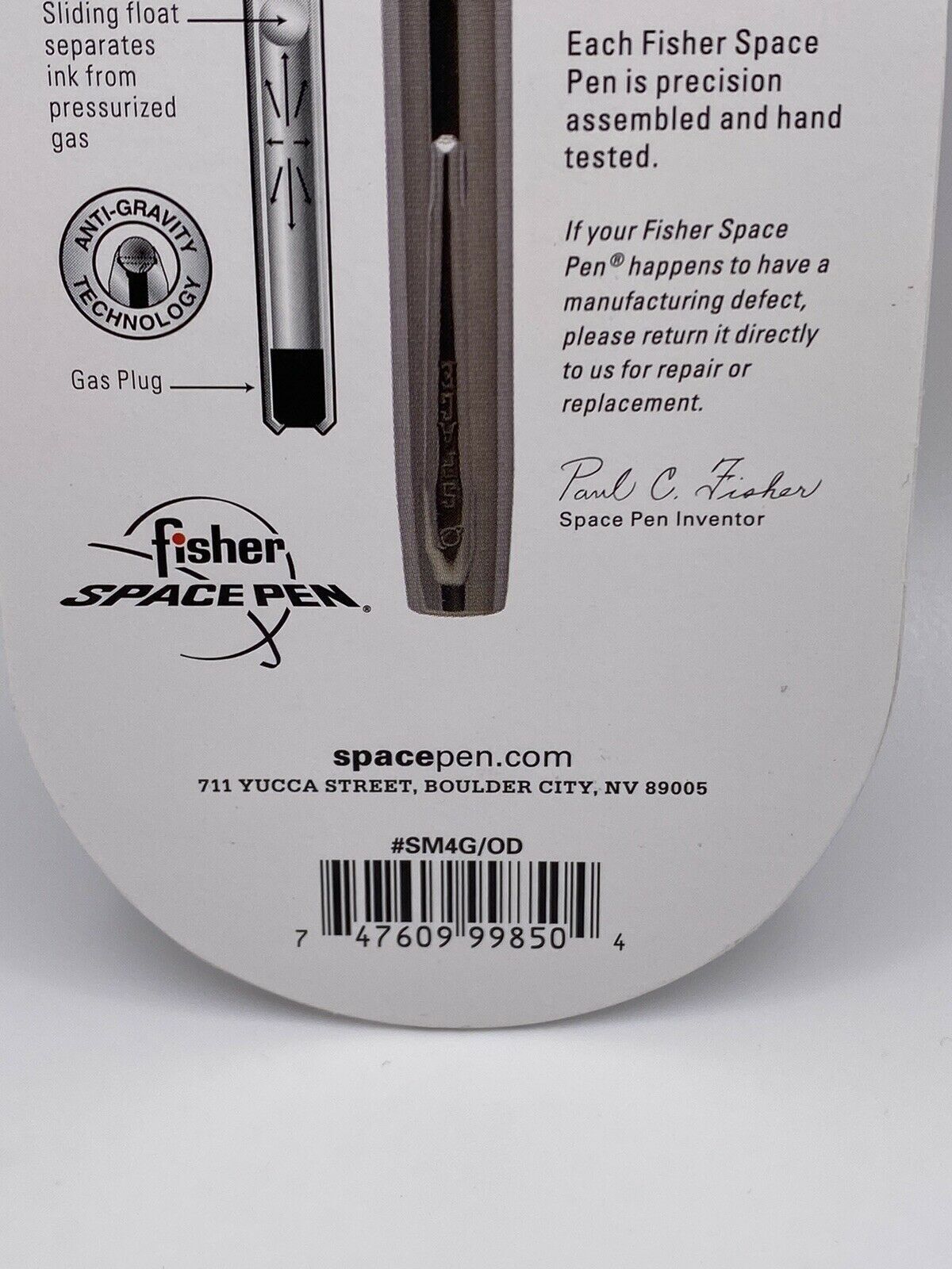 Fisher Space Pen Retractable / Clip Matte Finish Black Ink Medium Point SM4G/OD
