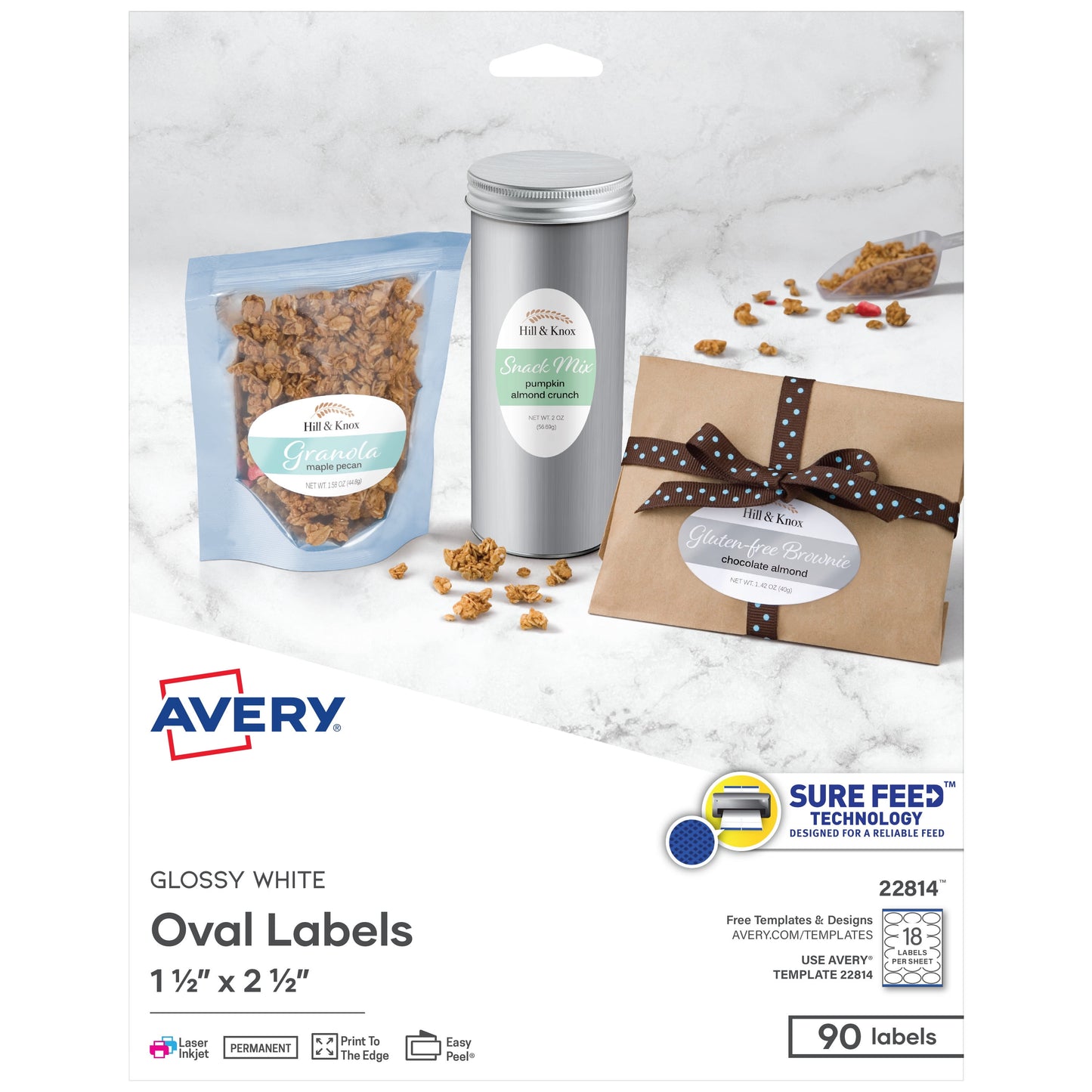 Avery Printable Oval Labels, 1.5" x 2.5", White, 90ct (22814)