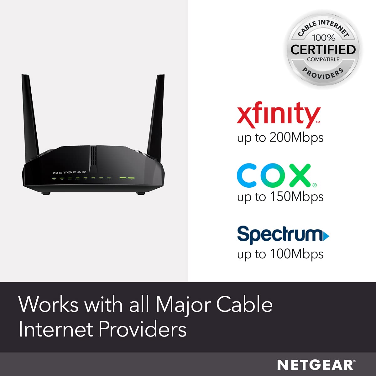 NETGEAR Cable Modem WiFi Router Combo C6220 - Compatible With All Cable Providers Including Xfinity by Comcast, Spectrum, Cox | For Cable Plans Up to 200 Mbps | AC1200 WiFi Speed | DOCSIS 3.0
