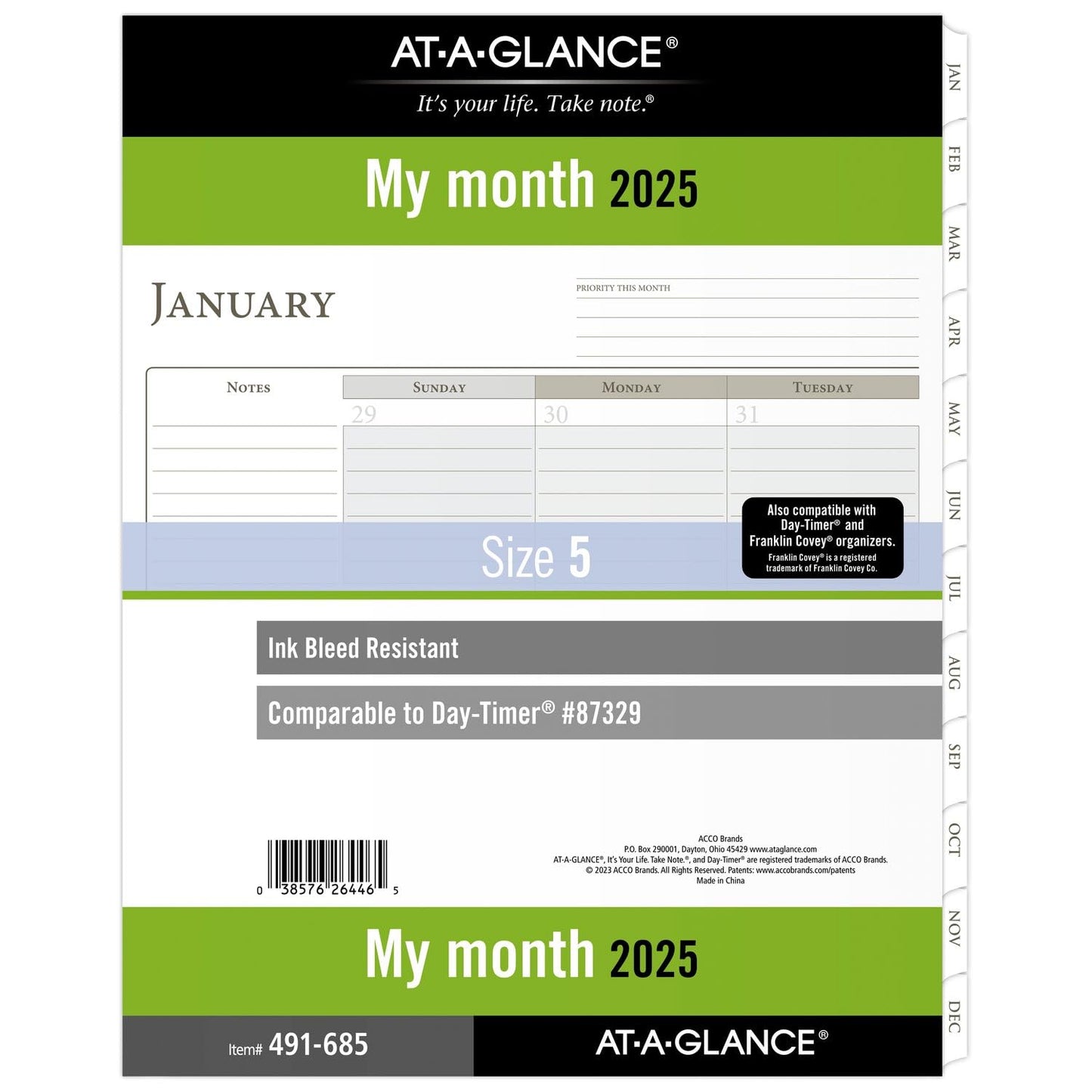 AT-A-GLANCE 2025 Planner Refill, Monthly, 8-1/2" x 11", Folio Size 5, Loose-Leaf (491-685-25)