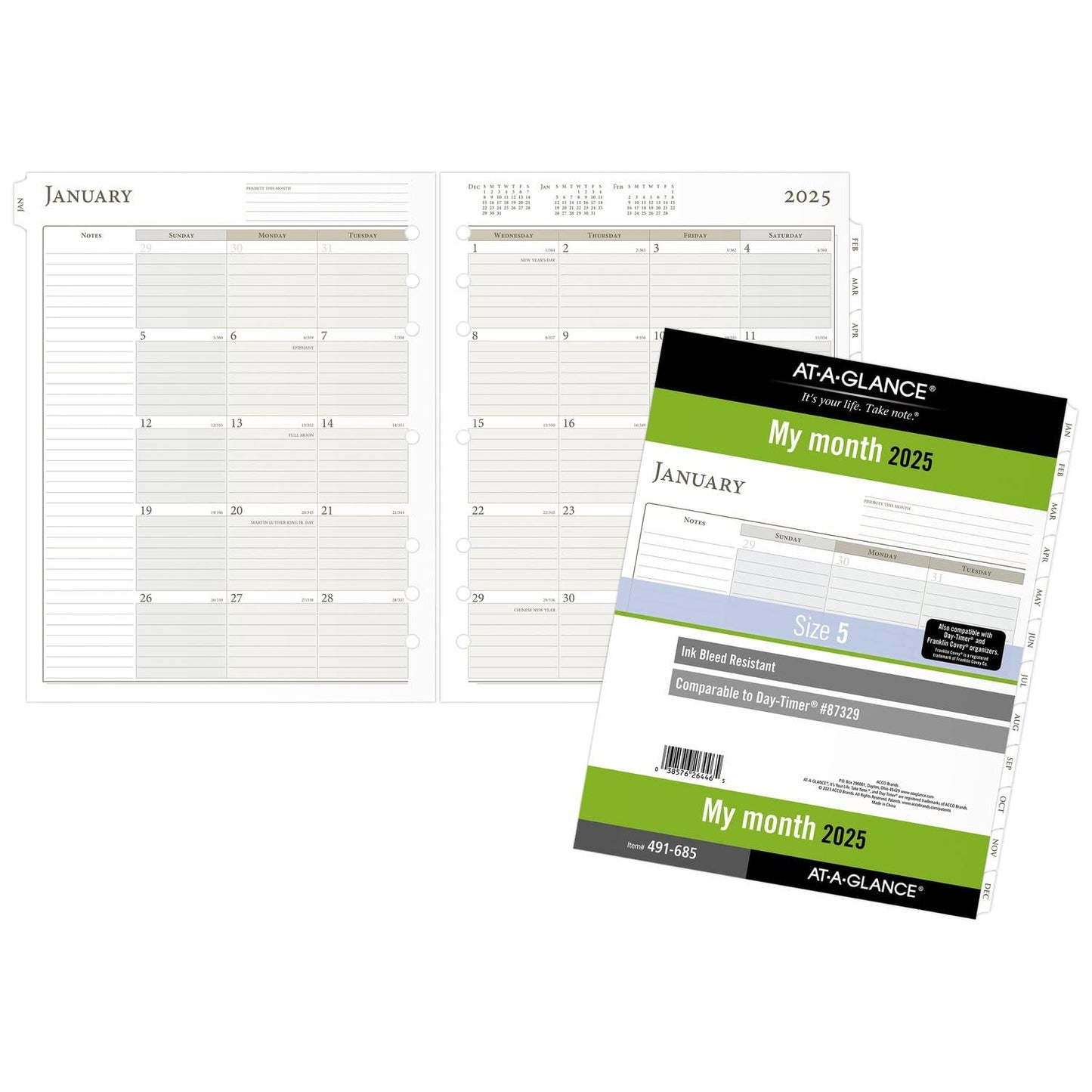 AT-A-GLANCE 2025 Planner Refill, Monthly, 8-1/2" x 11", Folio Size 5, Loose-Leaf (491-685-25)