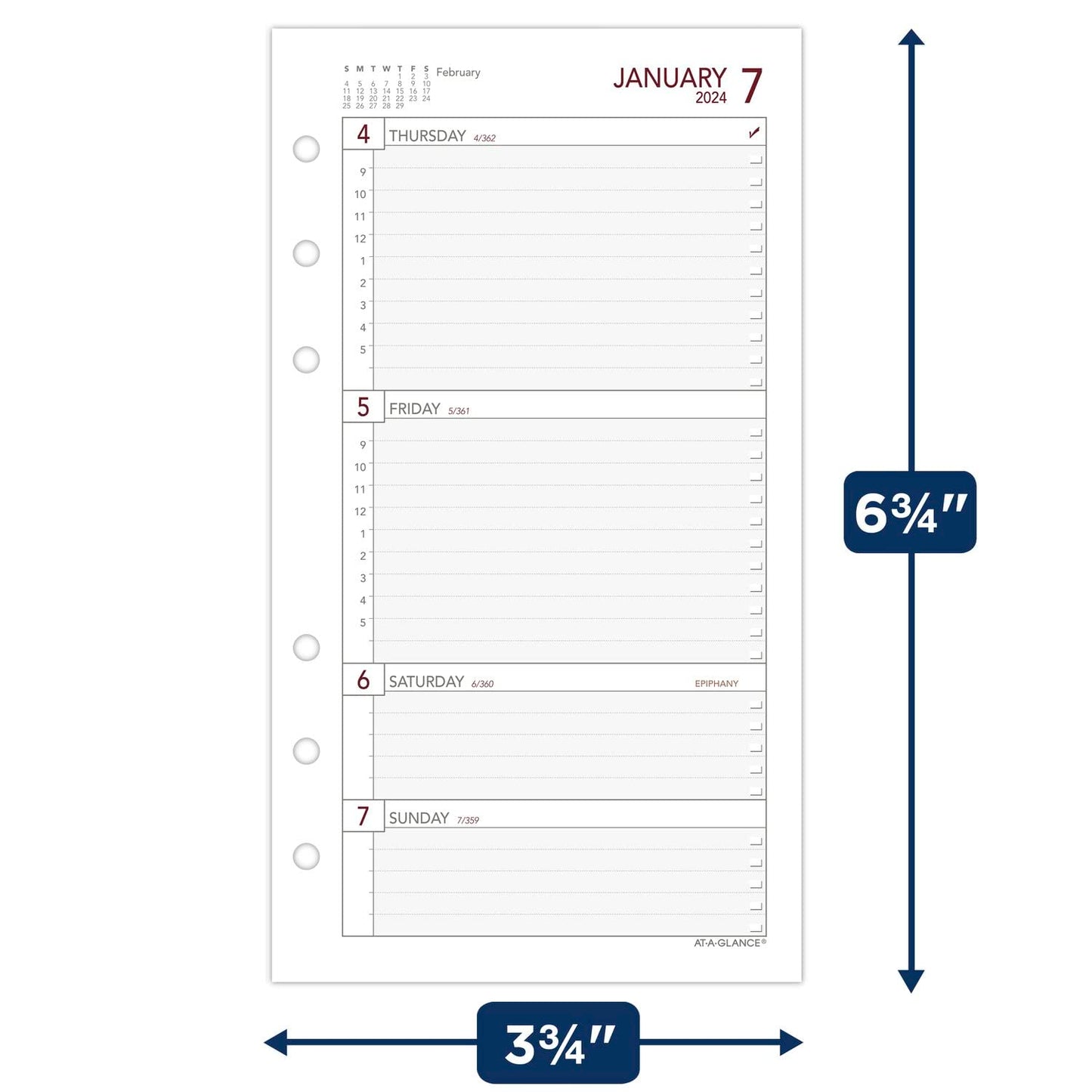 AT-A-GLANCE 2024 Planner Refill, Weekly, 3-3/4" x 6-3/4", Portable Size 3, Loose-Leaf (063-285Y)