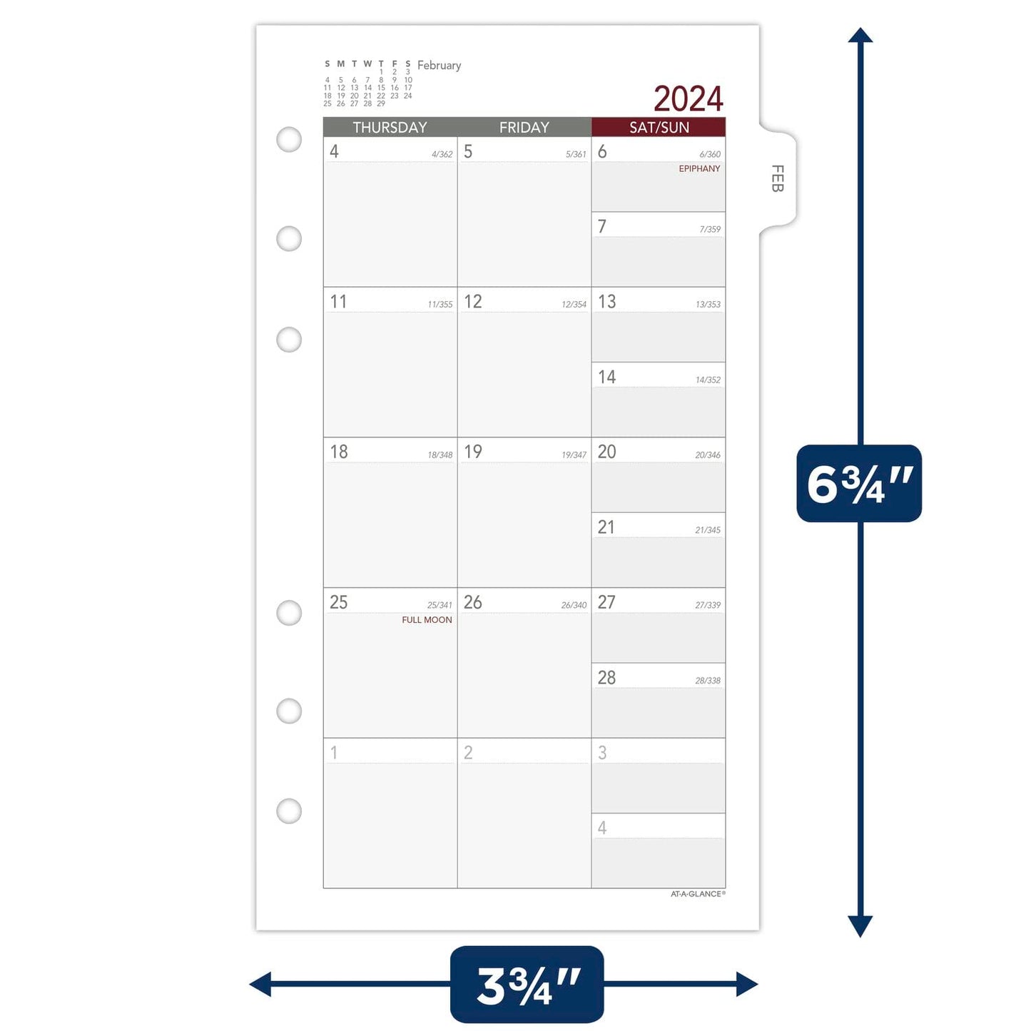 AT-A-GLANCE 2024 Monthly Planner Refill, 3-3/4" x 6-3/4", Portable Size 3, Loose-Leaf (063-685Y)