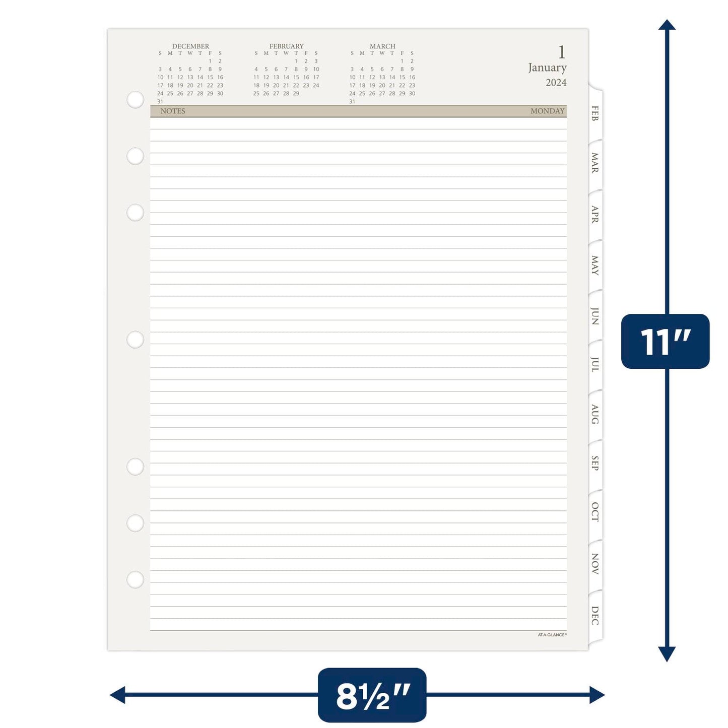 AT-A-GLANCE 2024 Daily Planner Two Page Per Day Refill, 8-1/2" x 11", Folio Size, Loose-Leaf (491-225-24)