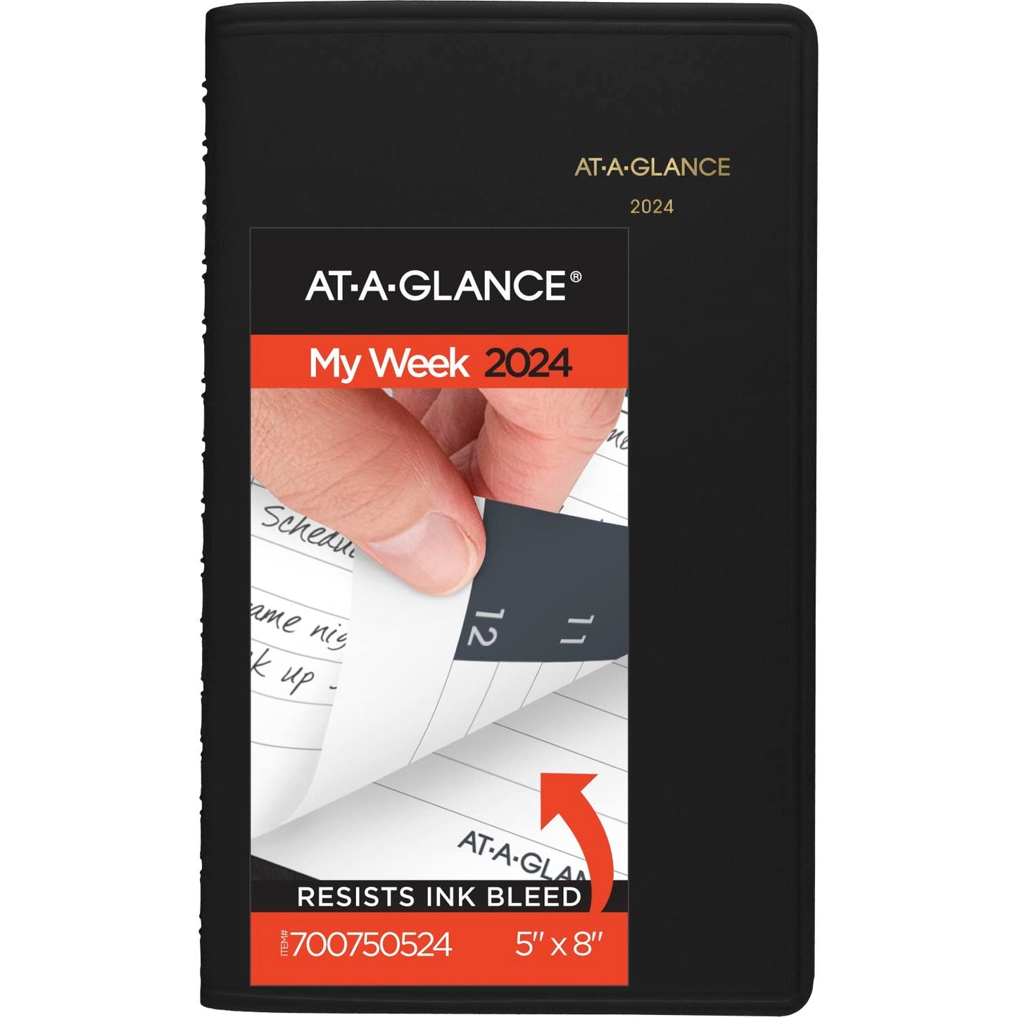 AT-A-GLANCE 2024 Weekly Appointment Book Planner, 5" x 8", Small, 12 Months, Black (700750524)