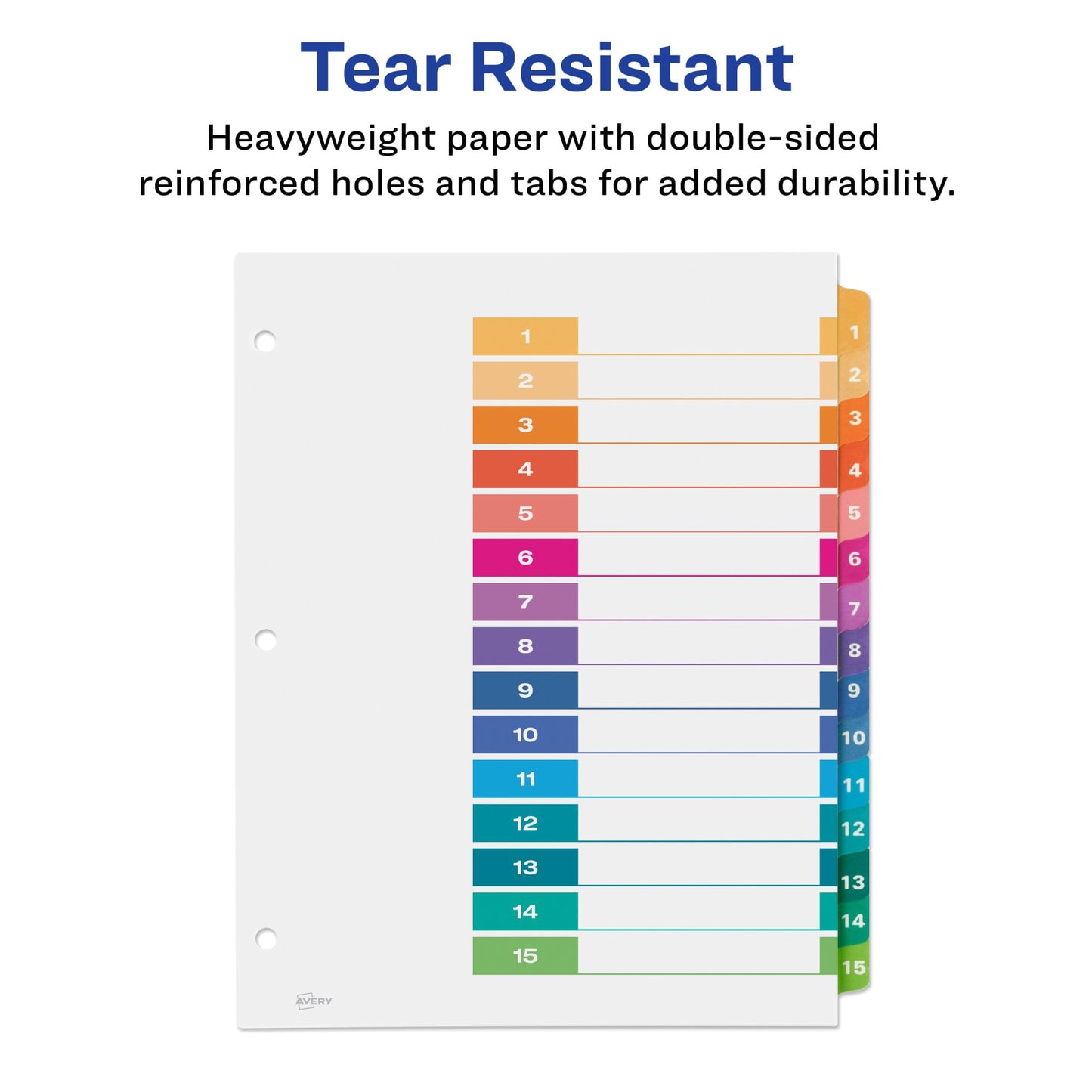 Avery 15 Tab Dividers for 3 Ring Binders, Customizable Table of Contents, Multicolor Tabs, 1 Set (11143)