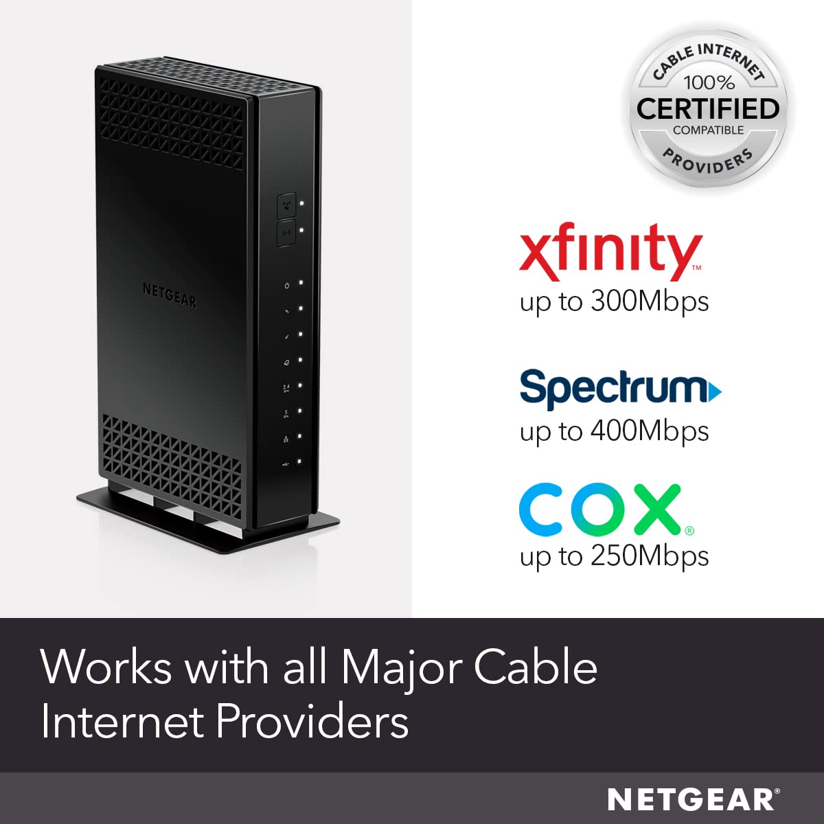 NETGEAR Cable Modem with Built-in WiFi Router (C6230) - Compatible with All Major Cable Providers incl. Xfinity, Spectrum, Cox - for Cable Plans Up to 400Mbps - AC1200 WiFi Speed - DOCSIS 3.0