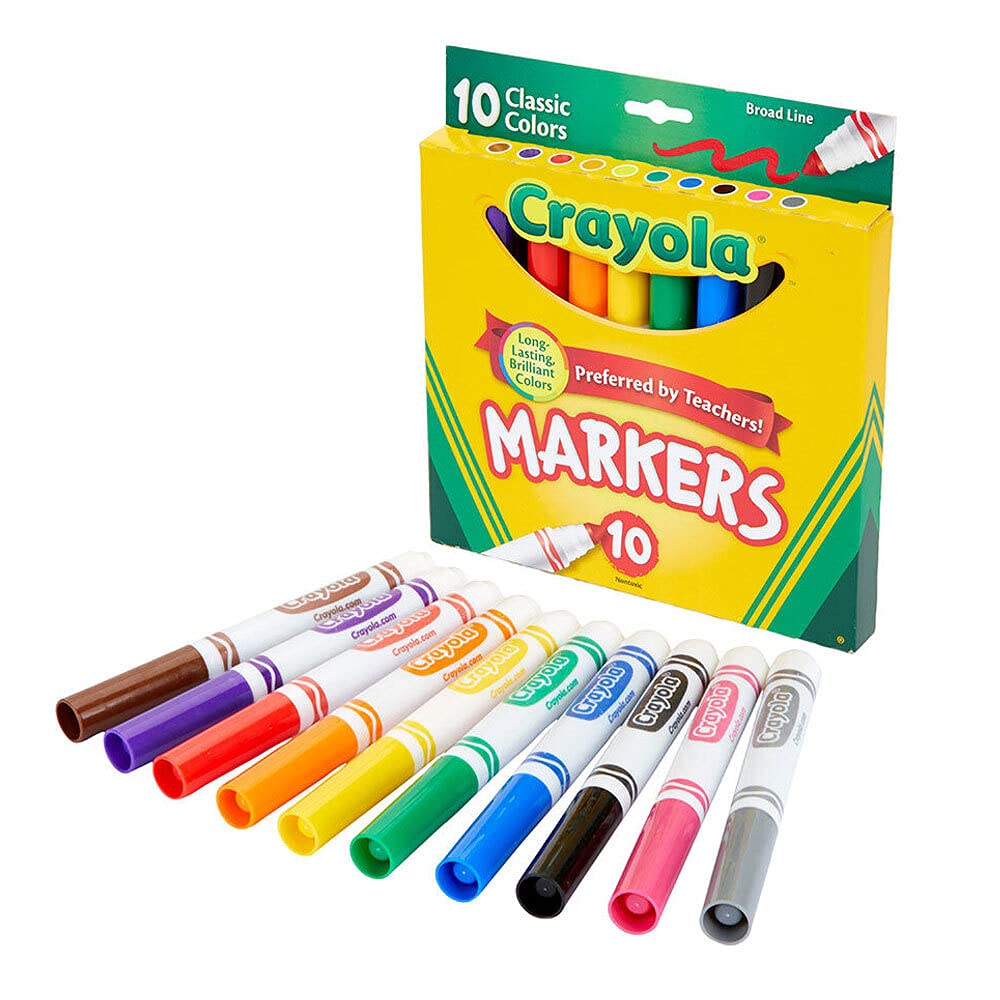 Crayola Broad Line Markers, Classic Colors 10 Each, 10 Count (Pack of 1)