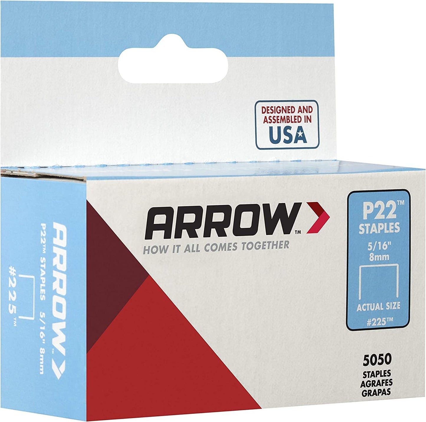 Arrow 225 Heavy Duty P22 Staples for Use with Plier-Type Paper and Bag Staplers in Restaurants, Offices, Classrooms, 5050-Pack, 5/16-Inch Leg Length, 7/16-Inch Crown Width