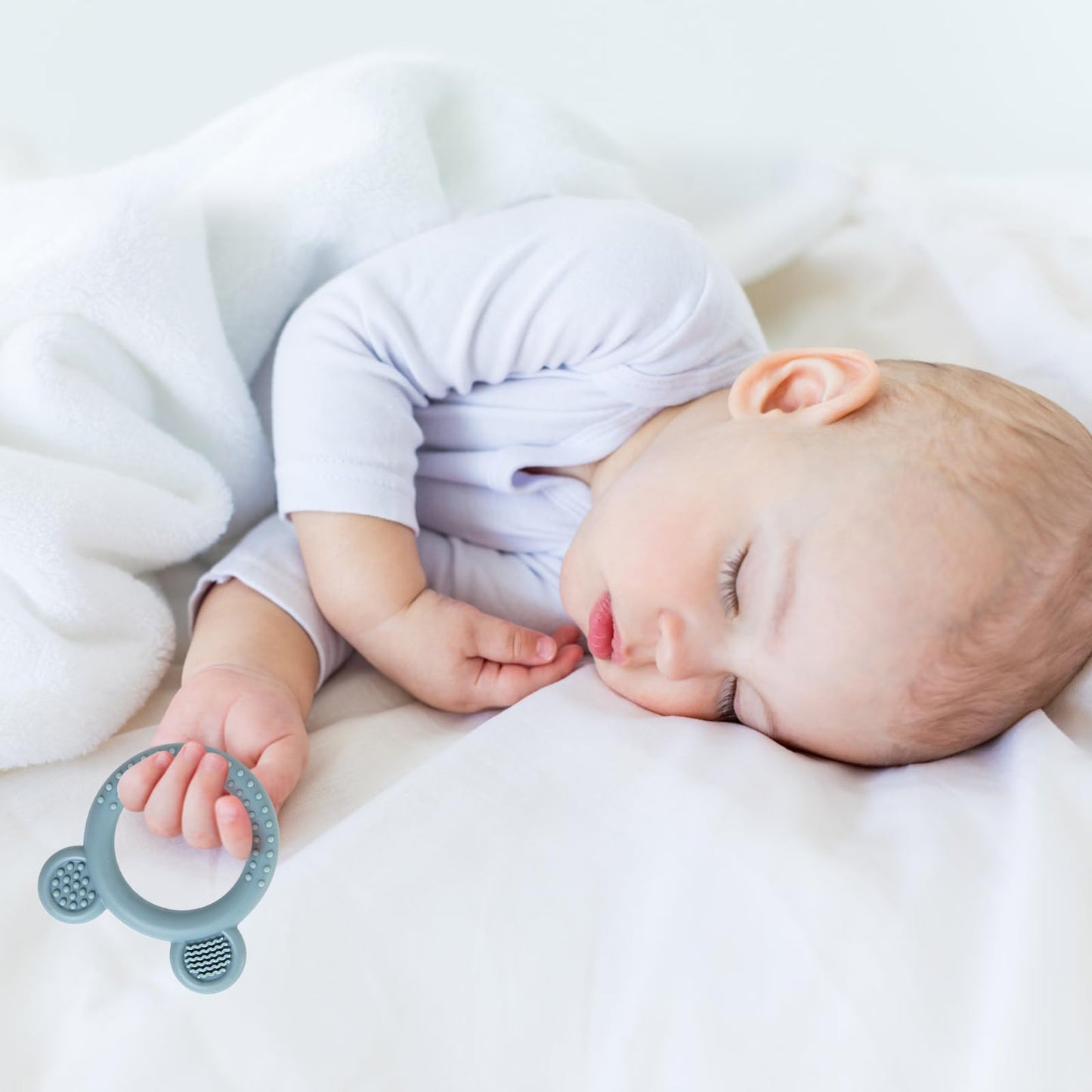 Eascrozn Teething Toys for Babies 0-6 Months, 3 Pack Silicone Baby Toys 6 to 12 Months, BPA Free Soft Textured Teething Relief Soothing Sore Gums Baby Essentials
