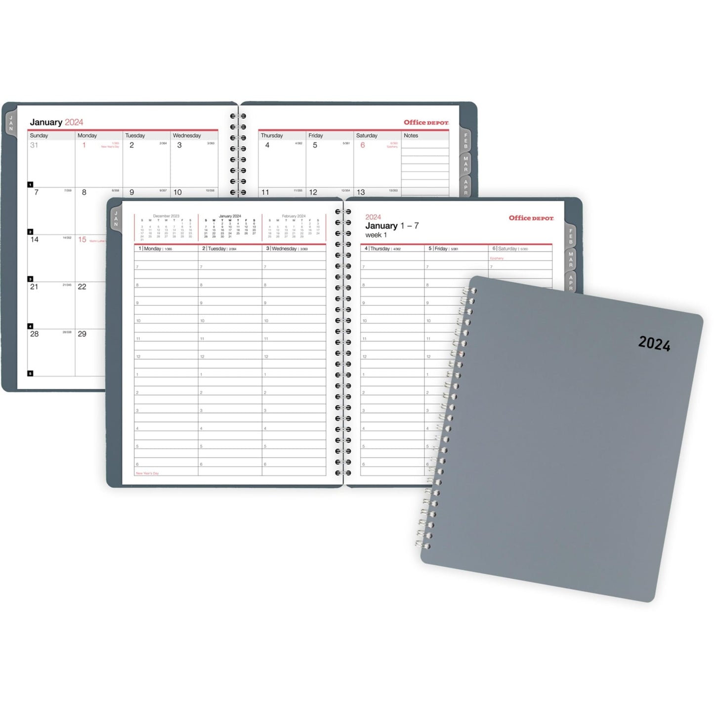 2024 Office Depot® Brand Weekly/Monthly Planner, 7" x 9", Silver, January to December 2024, OD712100
