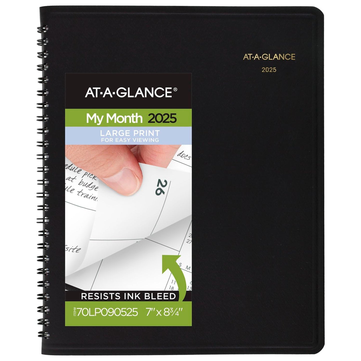 AT-A-GLANCE 2025 Planner, Monthly, 7" x 8-3/4", Medium, Large Print, Black (70LP090525)