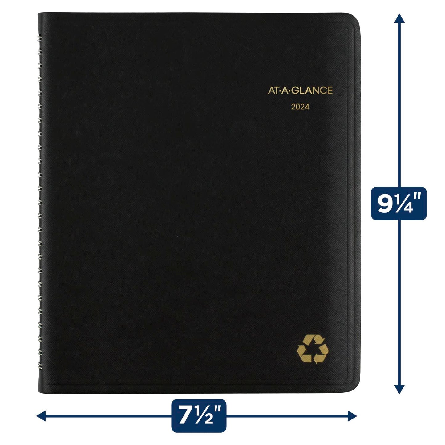 AT-A-GLANCE 2024 Weekly & Monthly Planner, Quarter-Hourly Appointment Book, 7" x 8-3/4", Medium, Recycled, Monthly Tabs, Black (70951G0524)