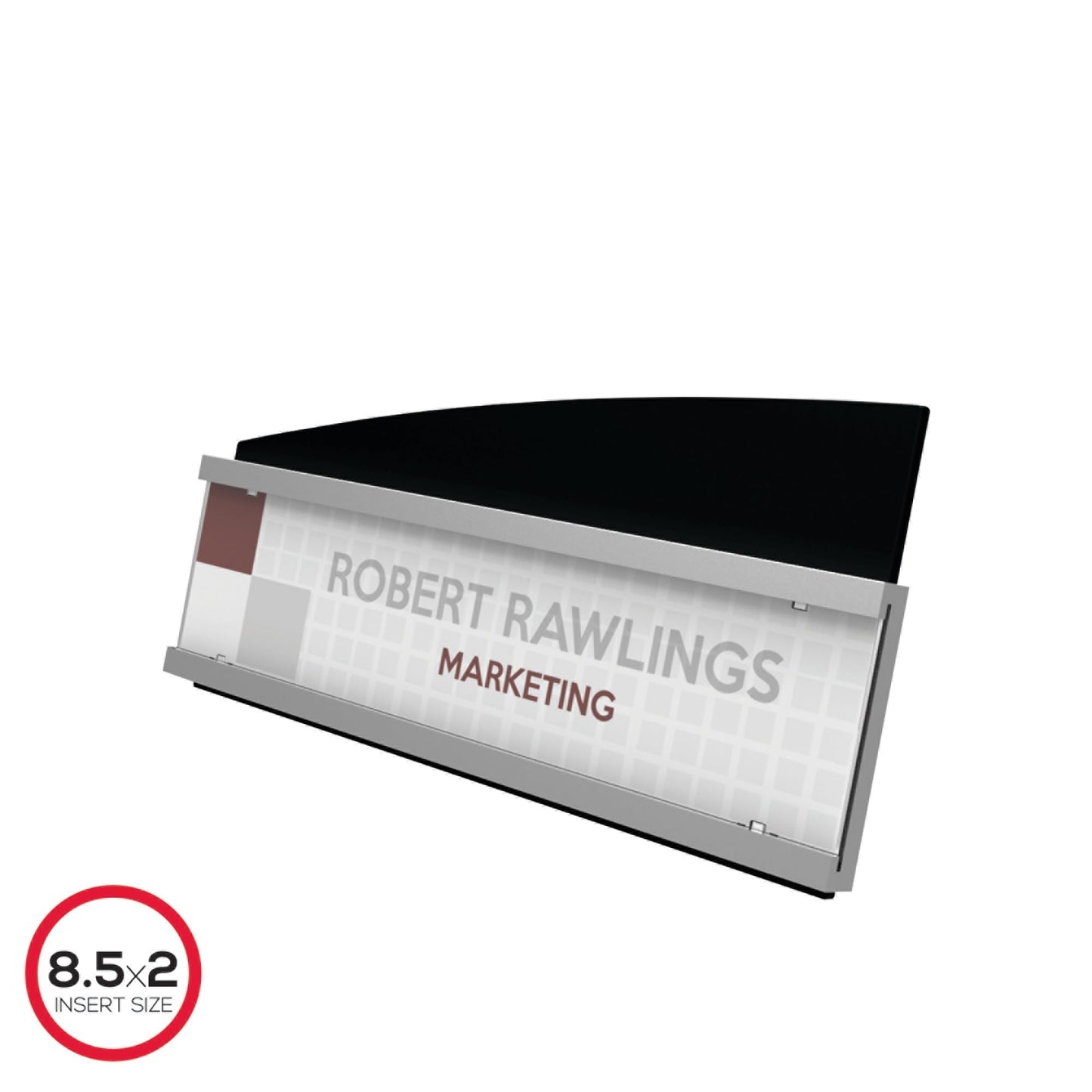 Deflecto® Interior Image® Nameplate Sign Holder, 3 7/8"H x 8 1/2"W x 2 7/16"D, Silver/Black