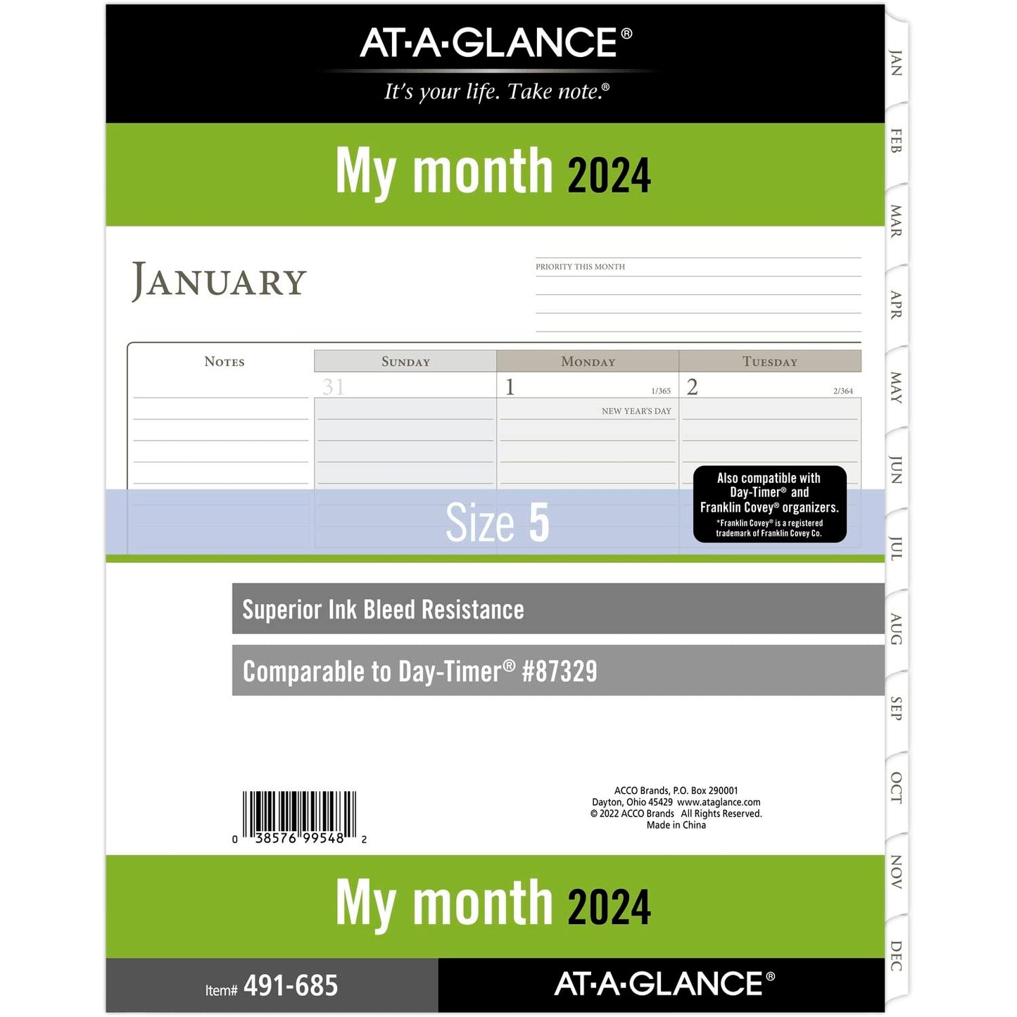 AT-A-GLANCE 2024 Monthly Planner Refill, 8-1/2" x 11", Folio Size 5, Loose-Leaf (491-685-24)