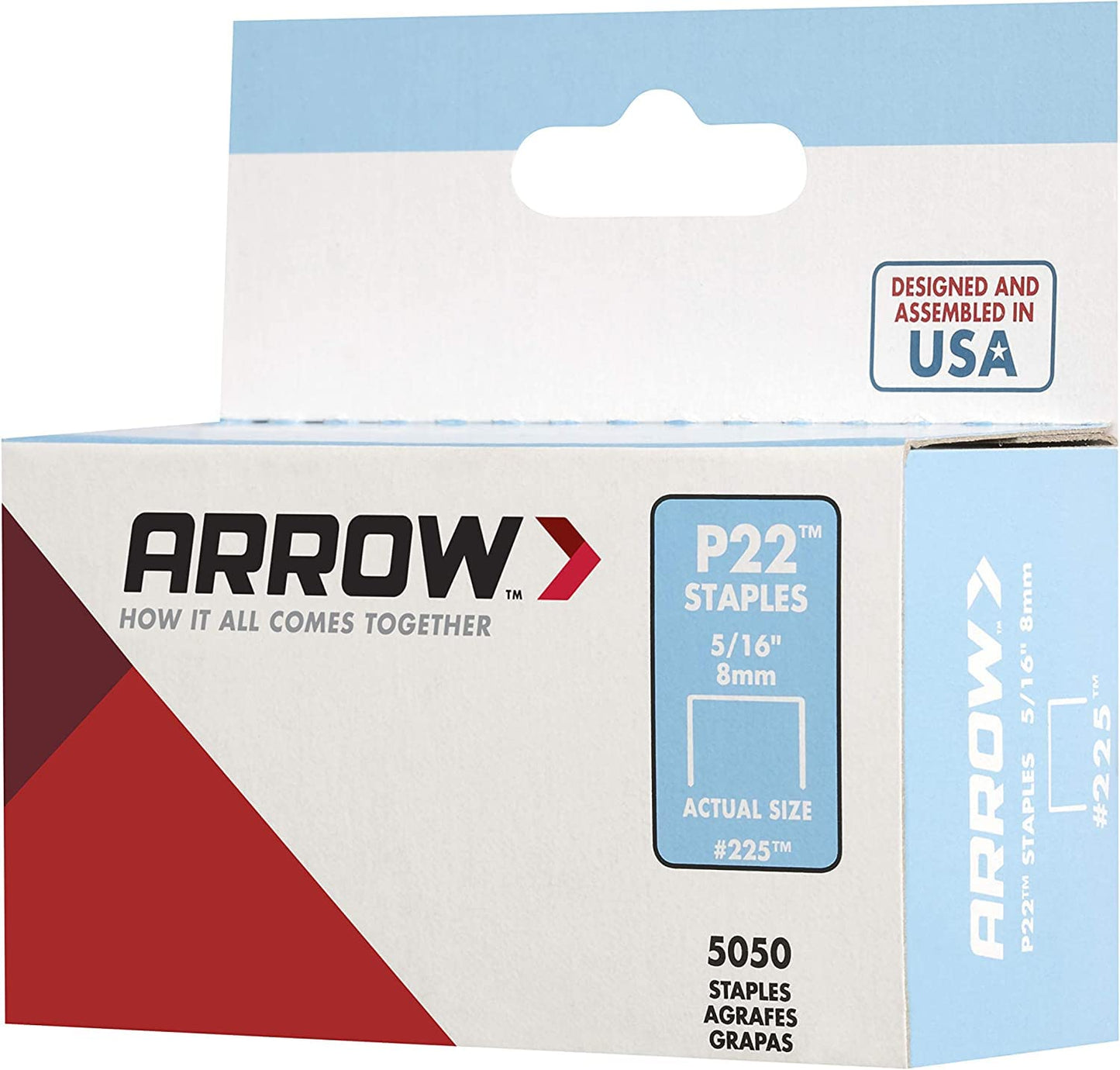 Arrow 225 Heavy Duty P22 Staples for Use with Plier-Type Paper and Bag Staplers in Restaurants, Offices, Classrooms, 5050-Pack, 5/16-Inch Leg Length, 7/16-Inch Crown Width