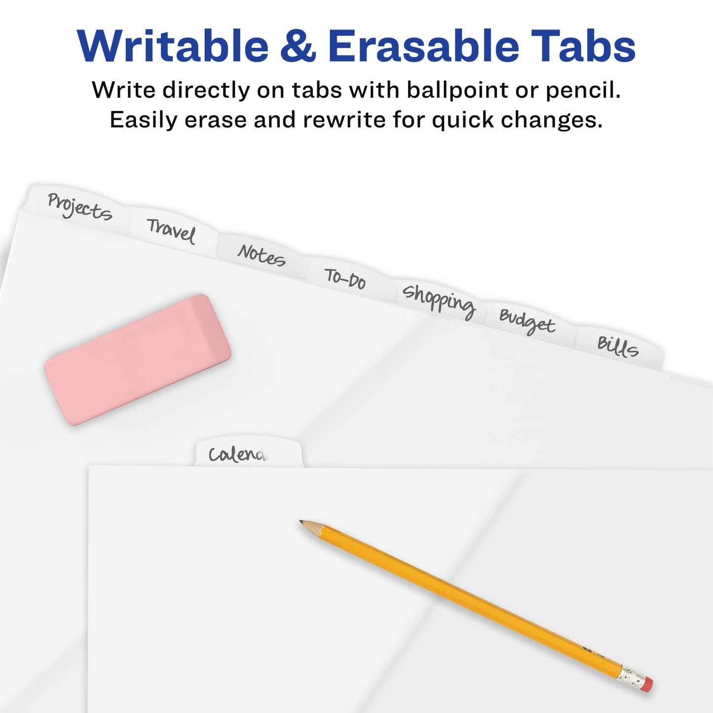 Avery Durable Plastic 8 Tab Write & Erase Dividers for 3 Ring Binders, Slash Pocket, Translucent White, Works with Sheet Protectors, 1 Set (16826)