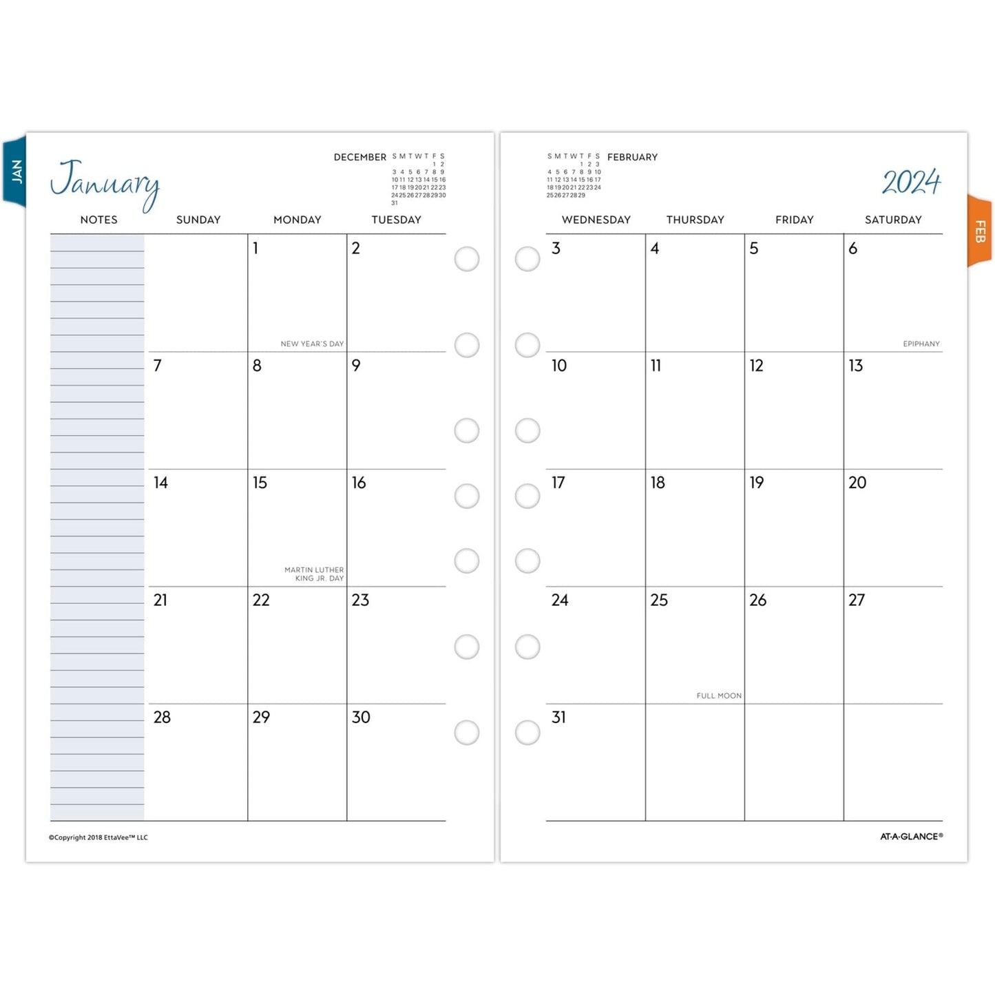 AT-A-GLANCE® EttaVee Monthly Planner Refills, 5-1/2" x 8-1/2", January to December 2024