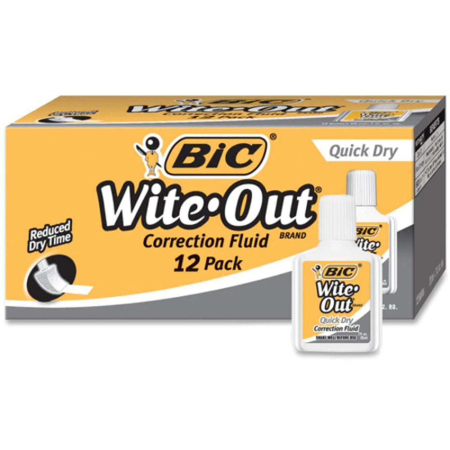 BIC Wite-Out Brand Quick Dry Correction Fluid, 20 ml, White, 12-Count