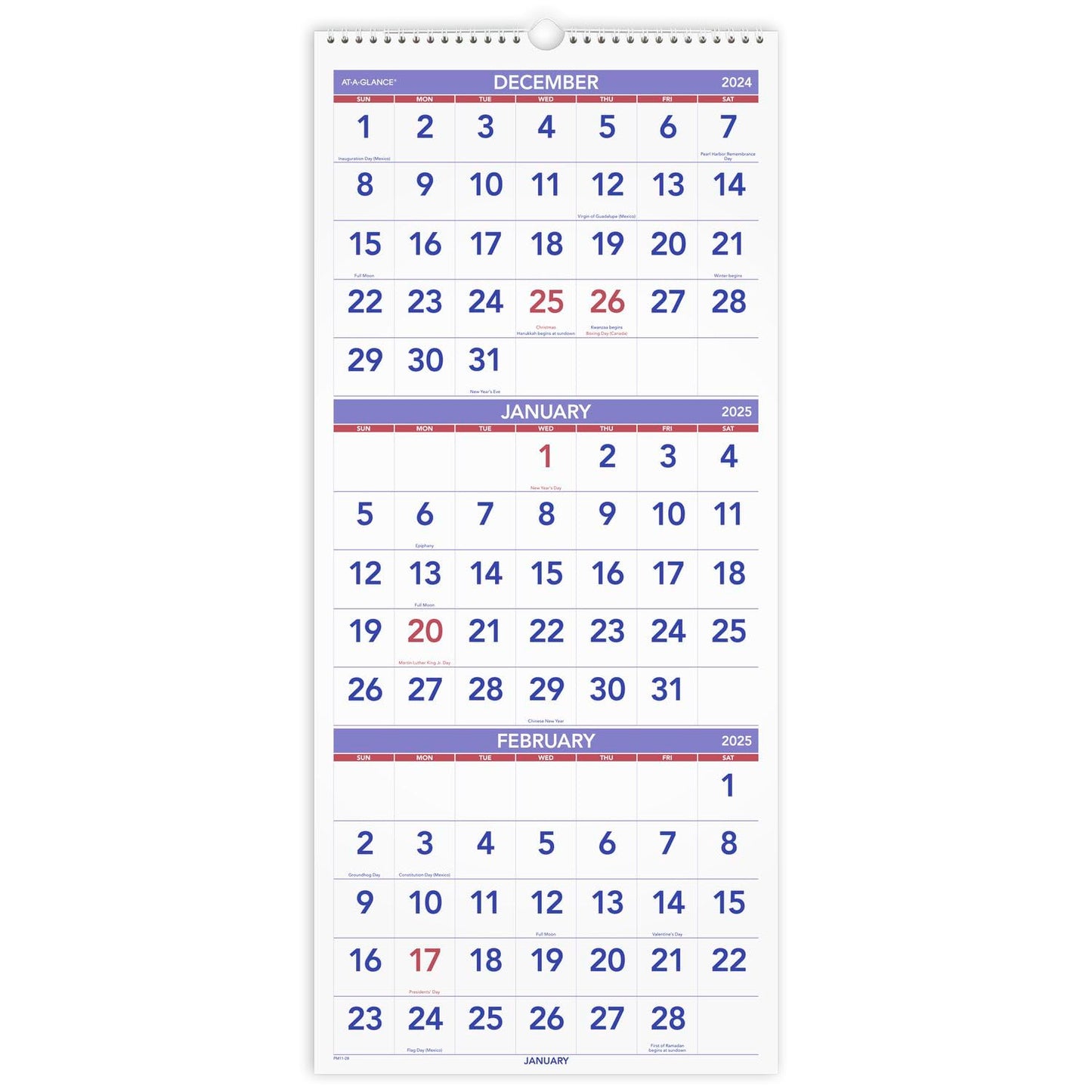AT-A-GLANCE 2025 Wall Calendar, 12" x 27", Large, Vertical, 3-Month Reference (PM112825)