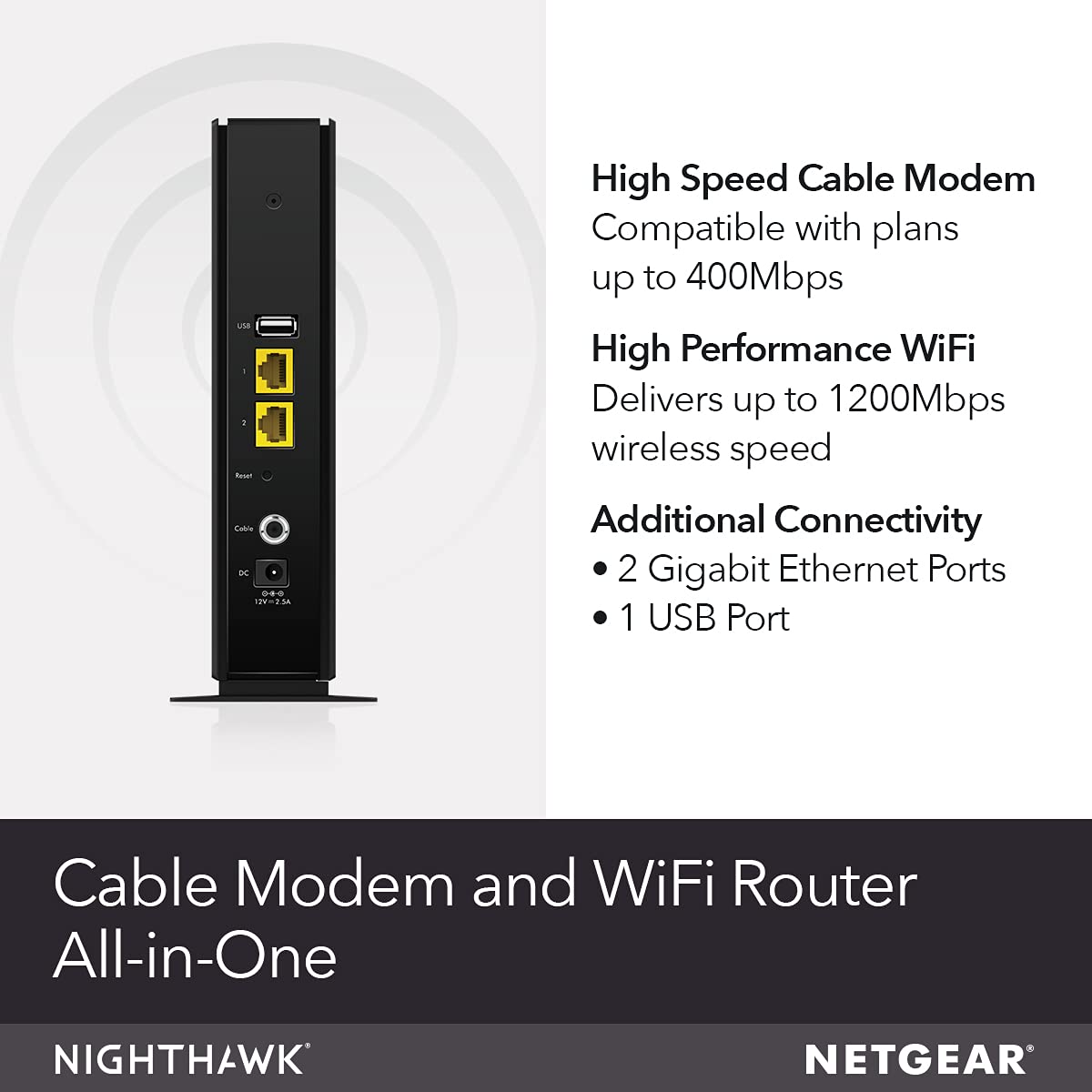 NETGEAR Cable Modem with Built-in WiFi Router (C6230) - Compatible with All Major Cable Providers incl. Xfinity, Spectrum, Cox - for Cable Plans Up to 400Mbps - AC1200 WiFi Speed - DOCSIS 3.0