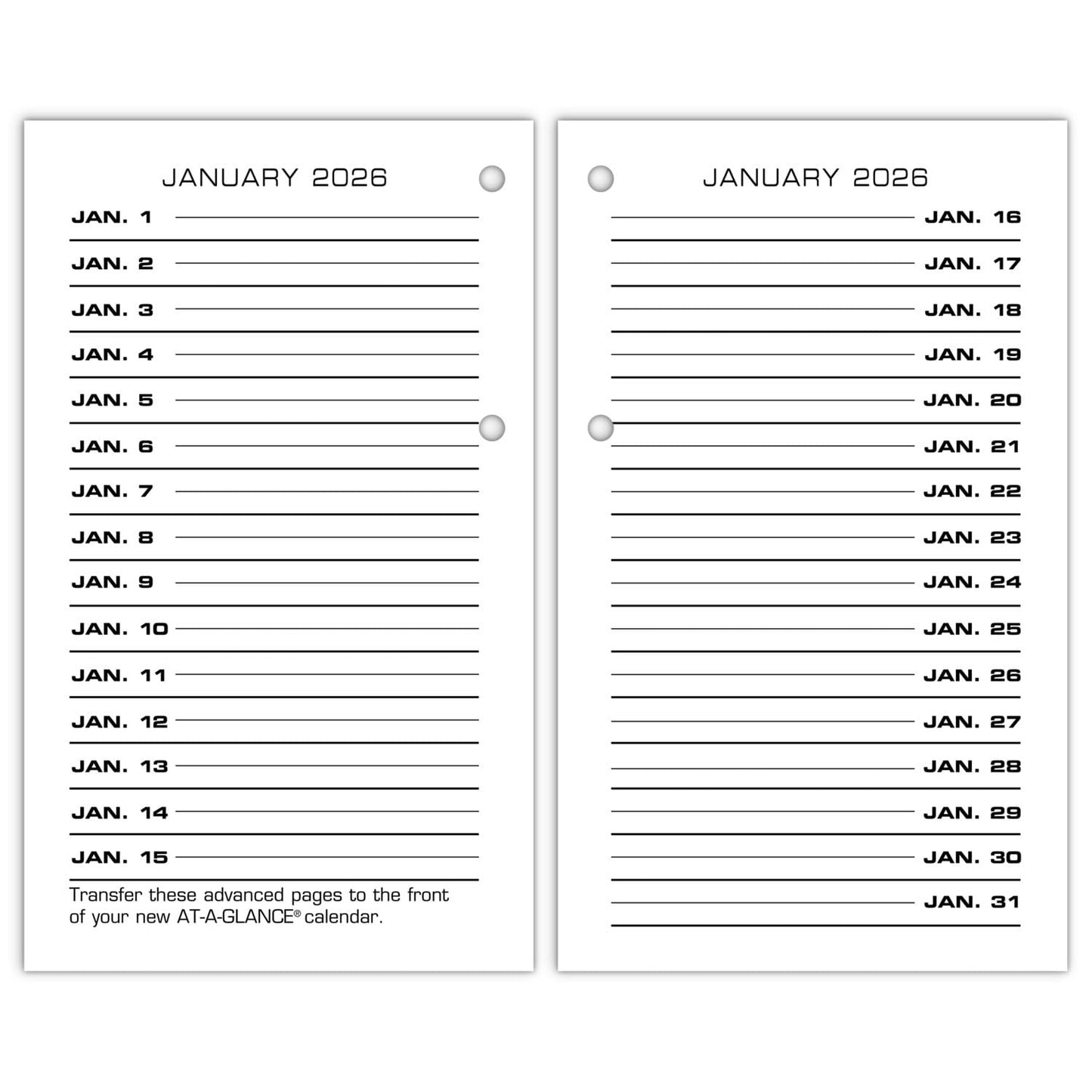 AT-A-GLANCE 2025 Desk Calendar Refill, Daily, 3-1/2" x 6", Standard, Loose-Leaf (E0175025)